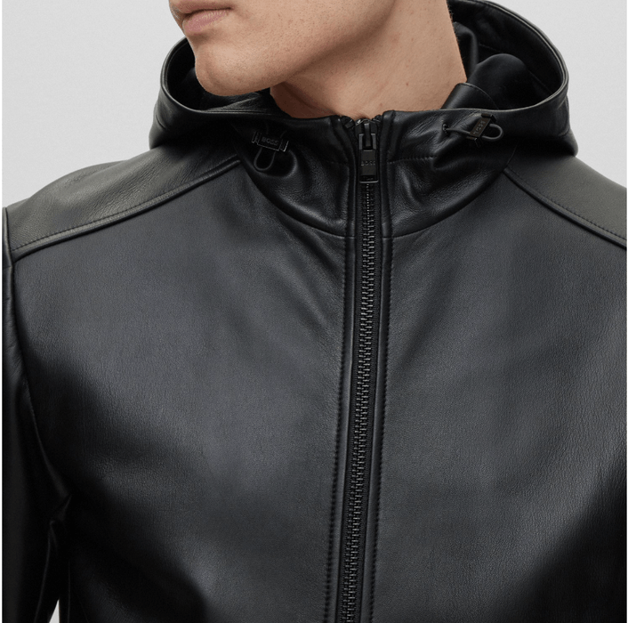 BOSS - Leather jacket with two-way zip
