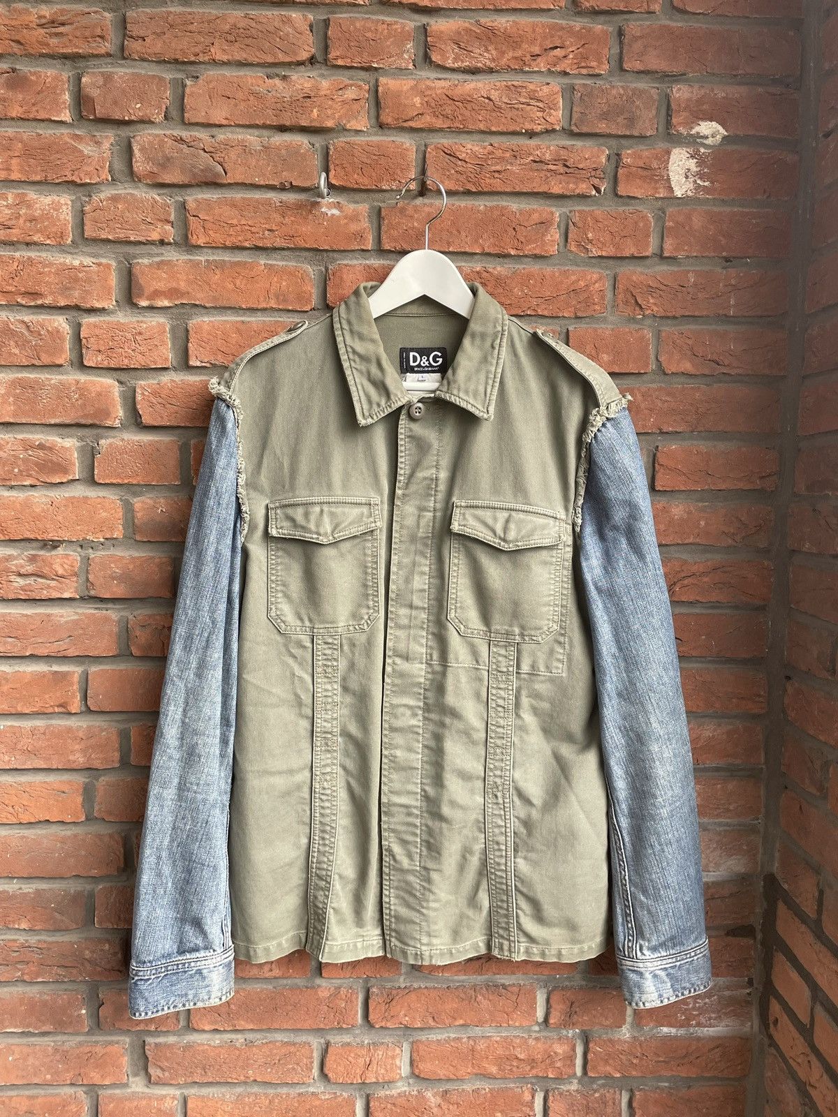 image of Dolce Gabbana Military Denim Hybrid Jacket in Army Green, Men's (Size Medium)
