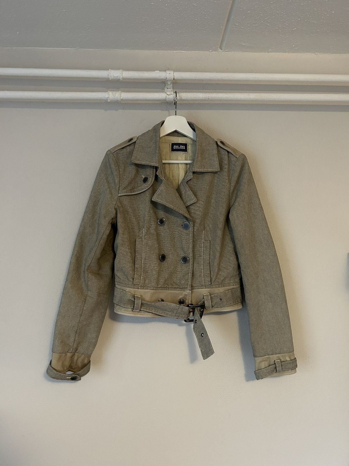 image of Jean Paul Gaultier Pefecto Jacket With Leather Trimmings in Beige, Women's (Size Medium)