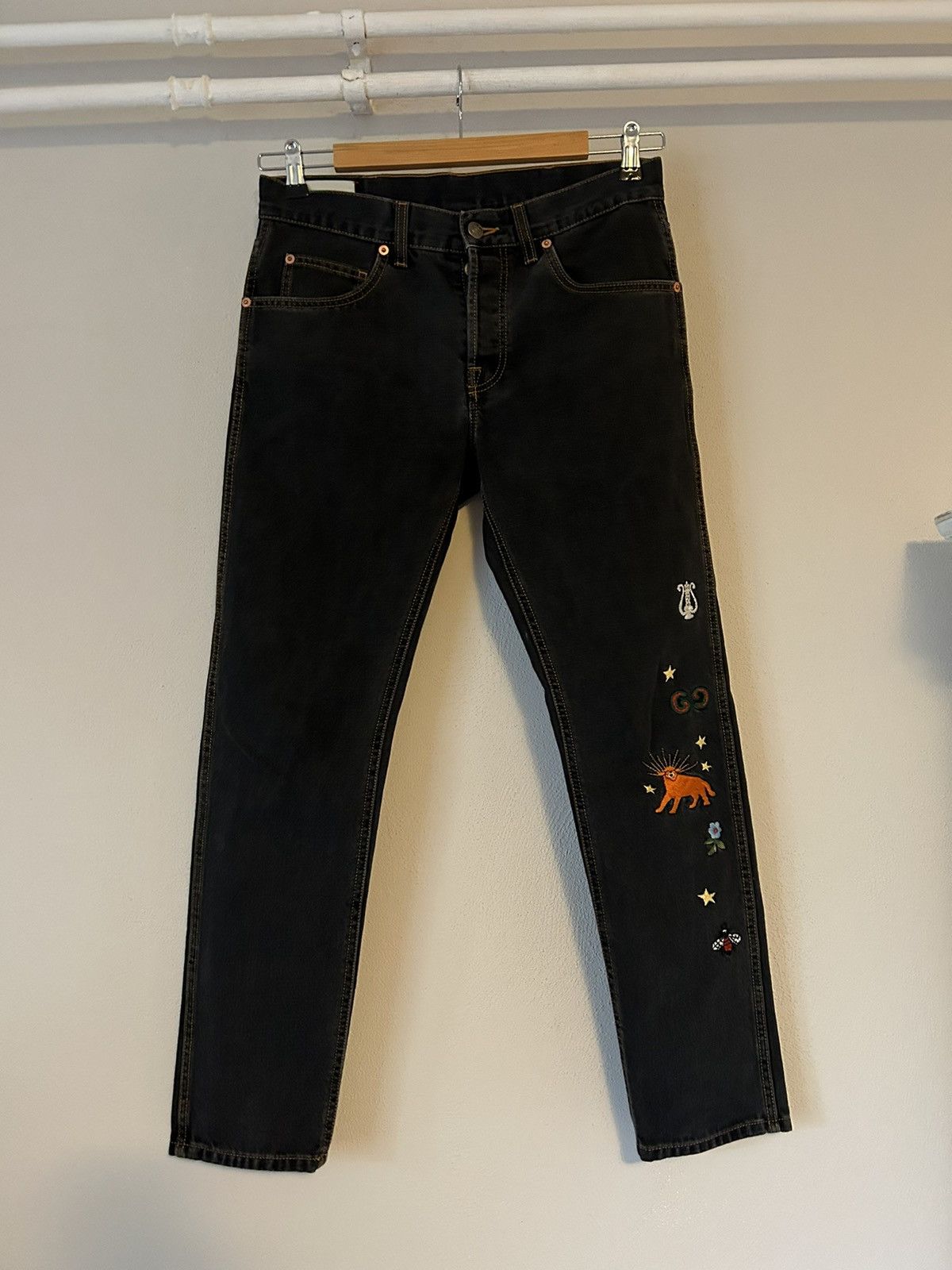 Embroidered Dark Denim Jeans