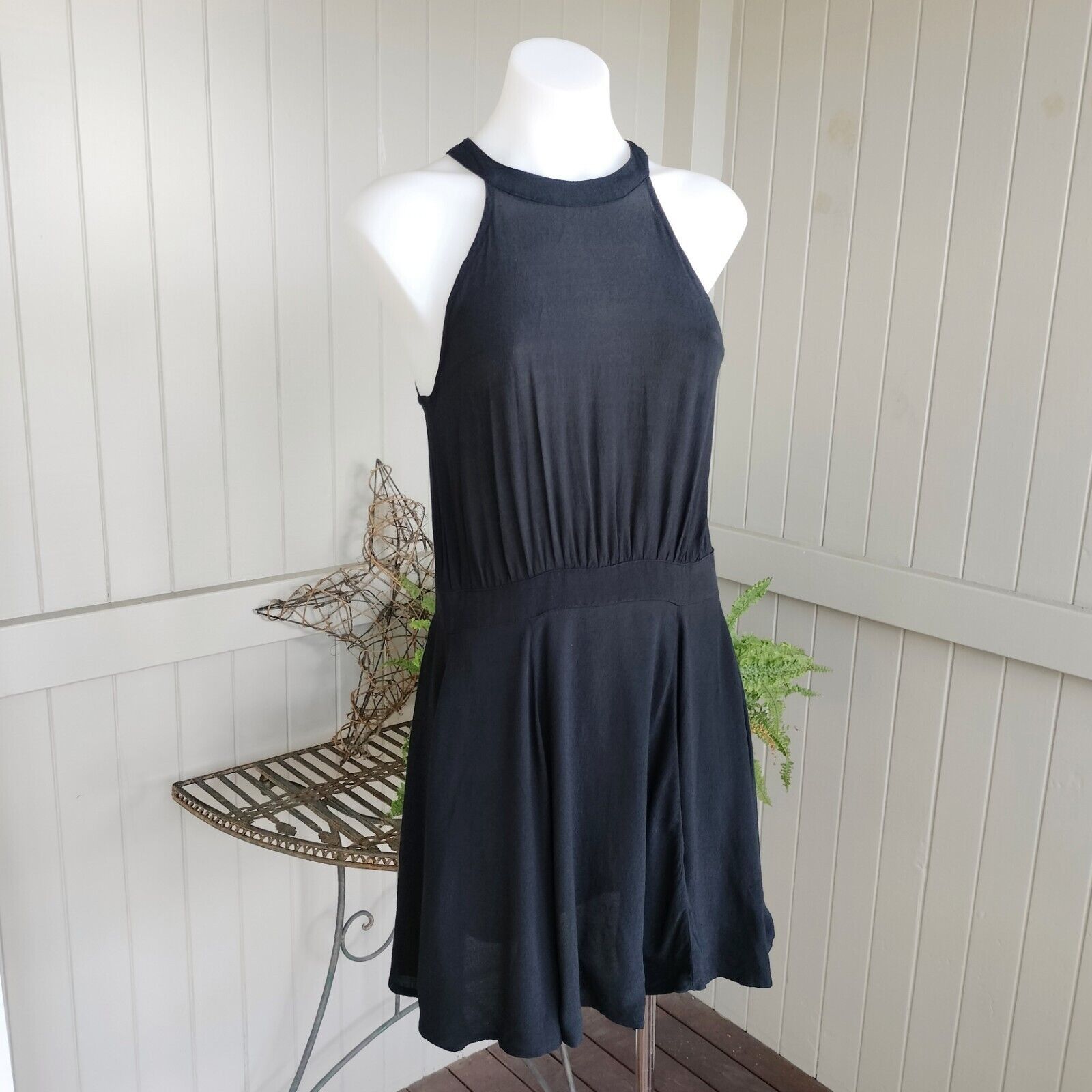 Designer Mossman Dress A Line Mini Halter Crepe Cutout Strappy LBD Size S / US 4 / IT 40 - 5 Thumbnail