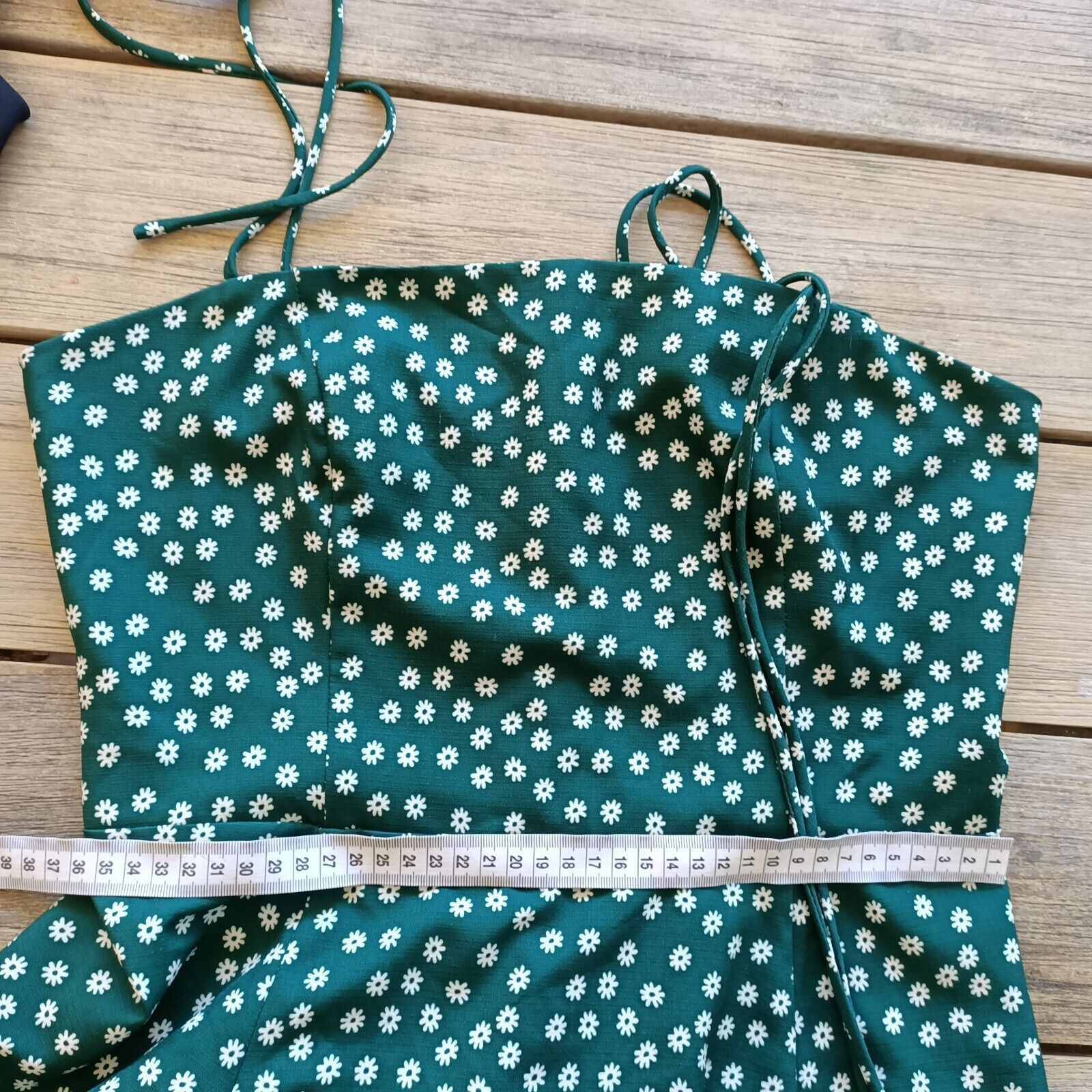 Designer Slide Show Dress Green White Floral Ditsy Mini Shirred Size M / US 6-8 / IT 42-44 - 8 Thumbnail