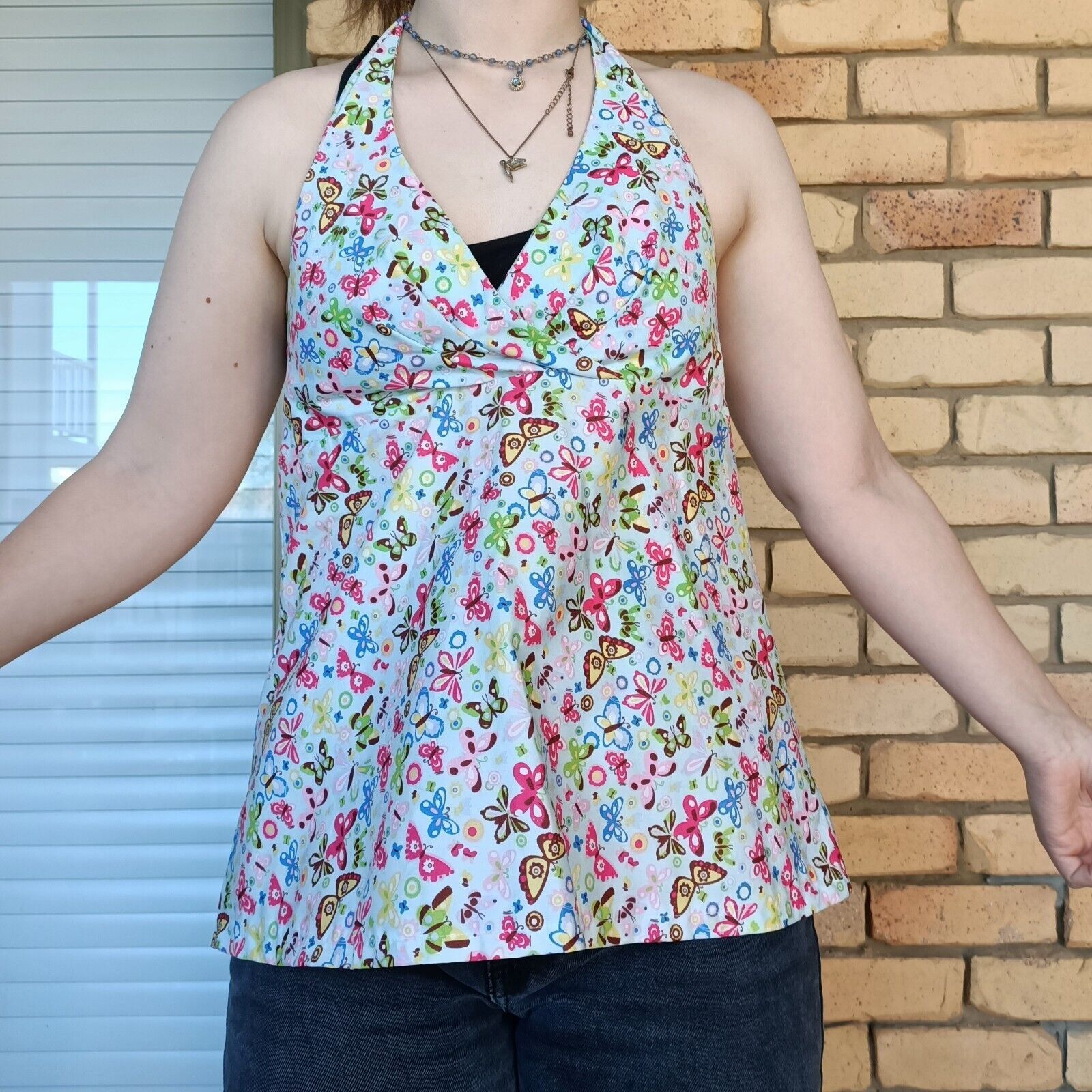 Handmade × Vintage Vintage Y2K Size 10 12 Halter Tank Top Blue Homemade Pleated Size ONE SIZE - 2 Thumbnail