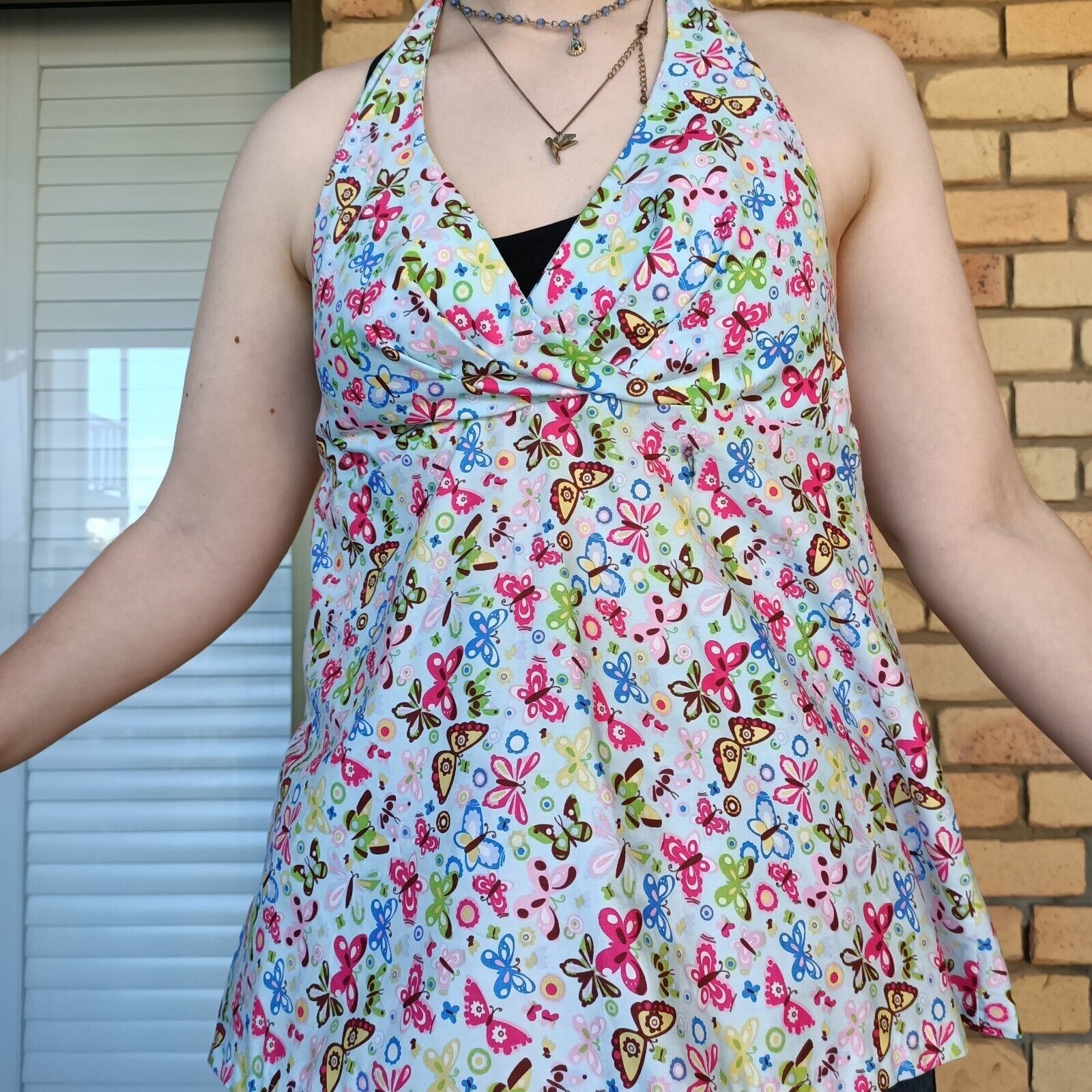 Handmade × Vintage Vintage Y2K Size 10 12 Halter Tank Top Blue Homemade Pleated Size ONE SIZE - 3 Thumbnail