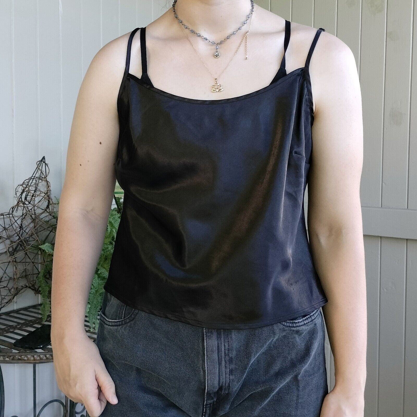 Designer × Vintage Vintage Y2K Top Black Cami Slip Crop Satin Camisole Size XL / US 12-14 / IT 48-50 - 3 Thumbnail