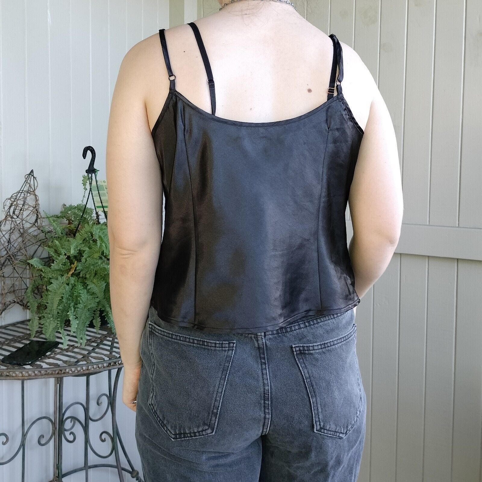 Designer × Vintage Vintage Y2K Top Black Cami Slip Crop Satin Camisole Size XL / US 12-14 / IT 48-50 - 4 Thumbnail