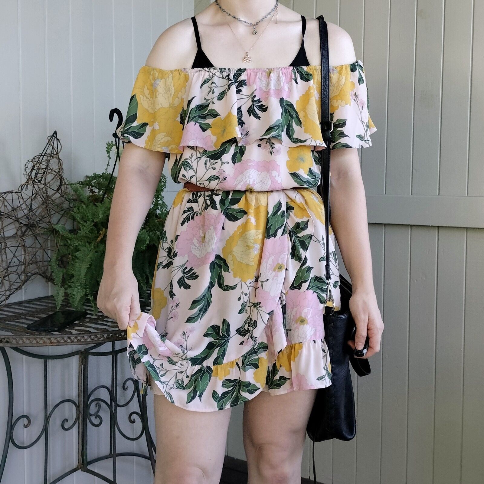 Designer Portmans Dress Pink Floral Mini A Line Off Shoulder Size L / US 10 / IT 46 - 2 Thumbnail