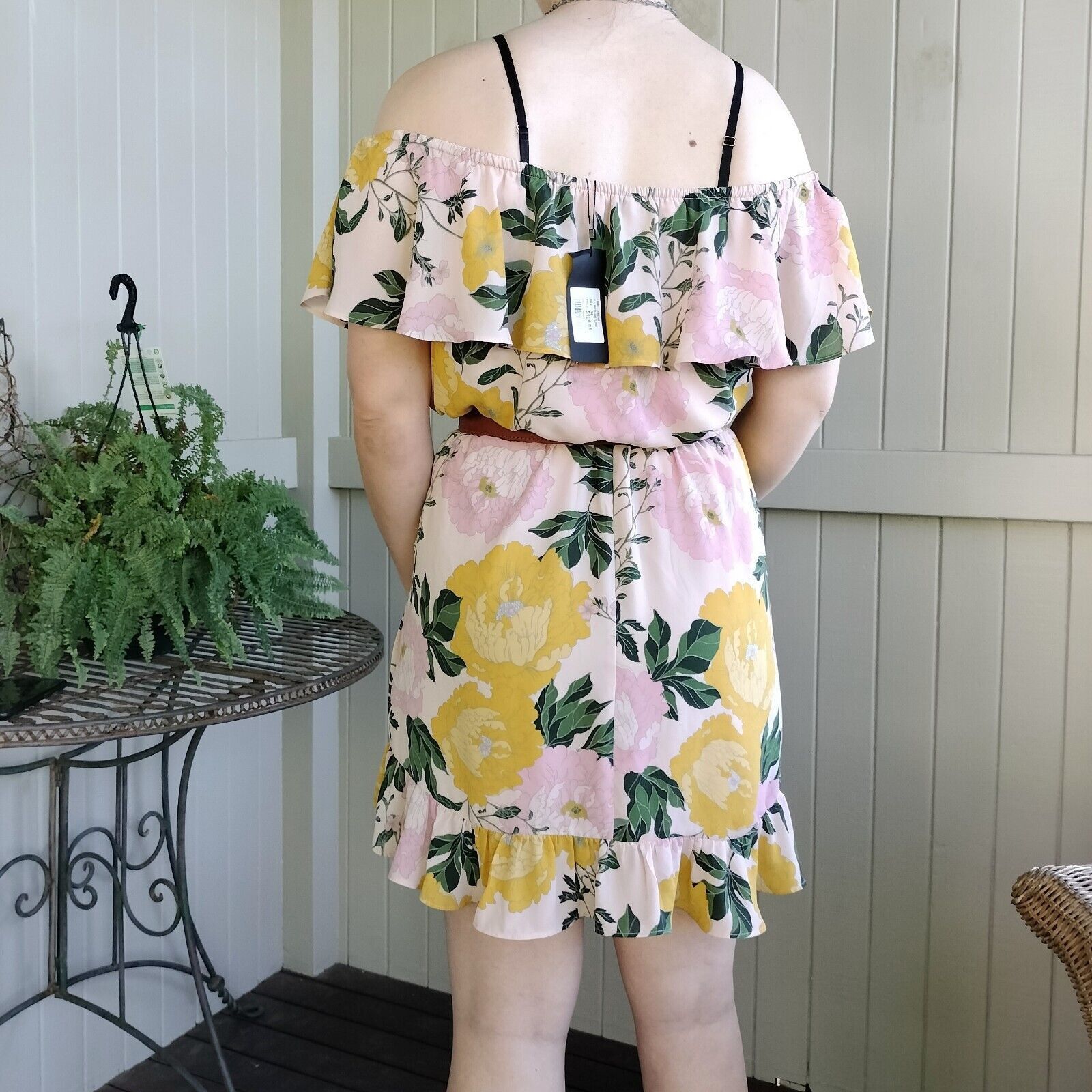 Designer Portmans Dress Pink Floral Mini A Line Off Shoulder Size L / US 10 / IT 46 - 4 Thumbnail