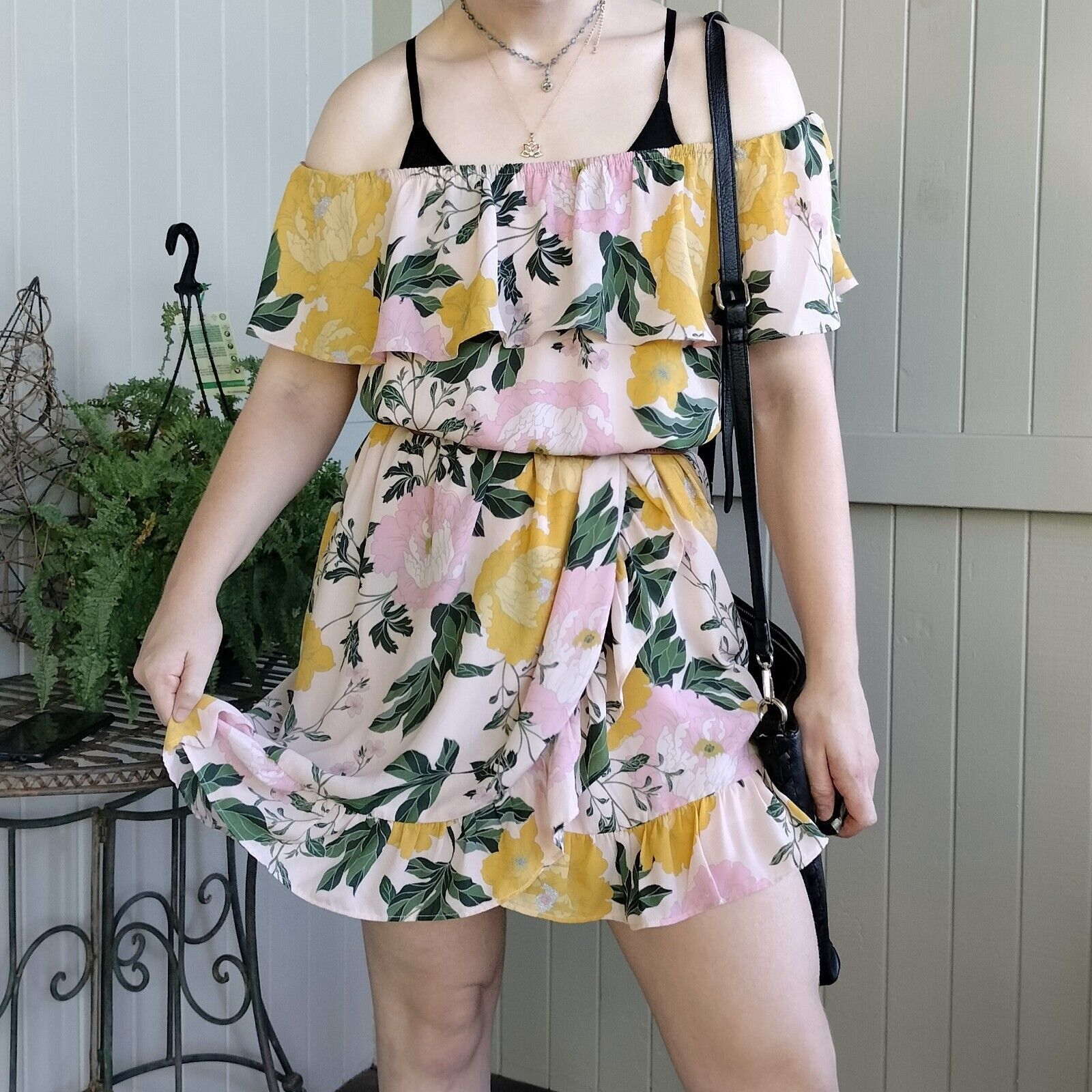 Designer Portmans Dress Pink Floral Mini A Line Off Shoulder Size L / US 10 / IT 46 - 1 Thumbnail