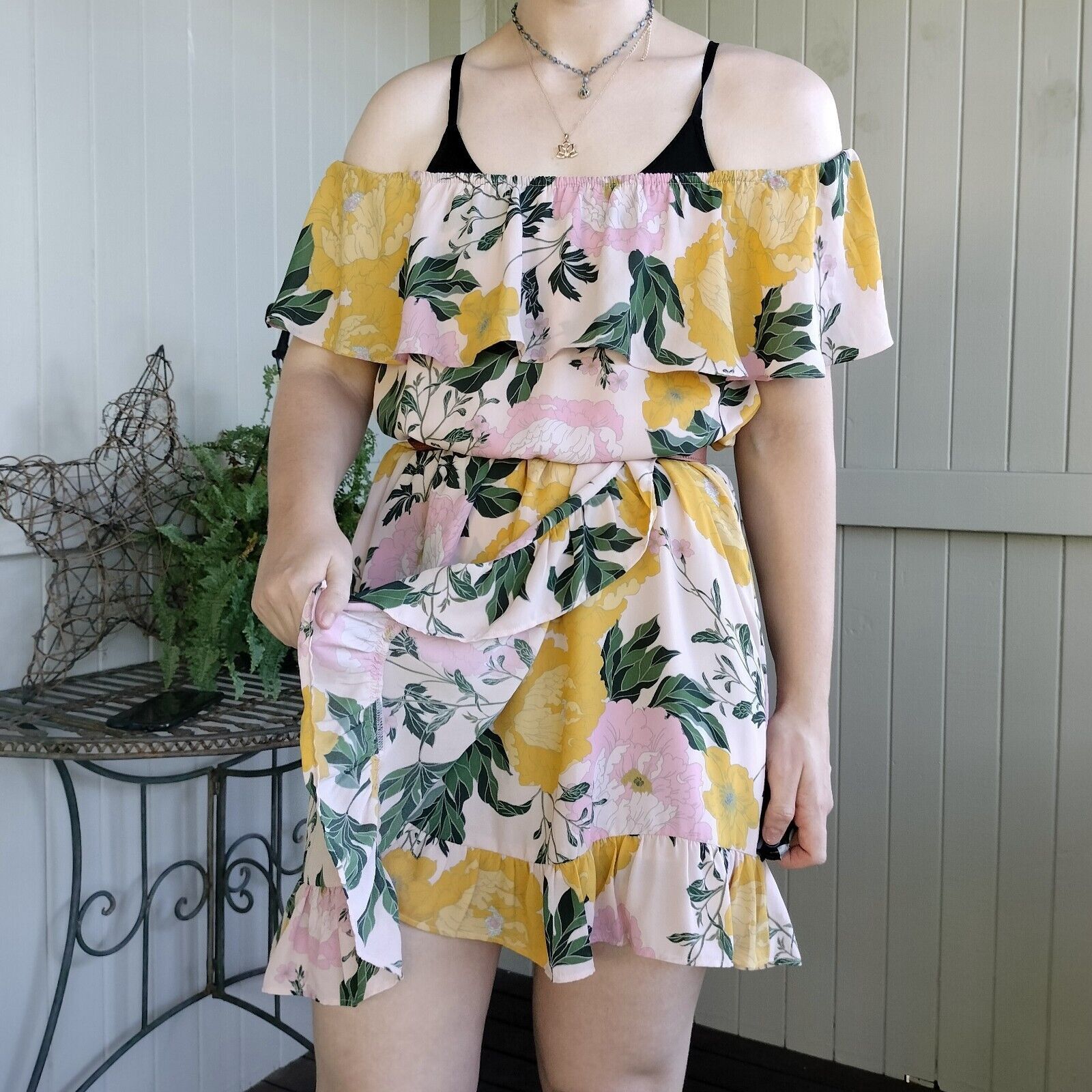 Designer Portmans Dress Pink Floral Mini A Line Off Shoulder Size L / US 10 / IT 46 - 3 Thumbnail