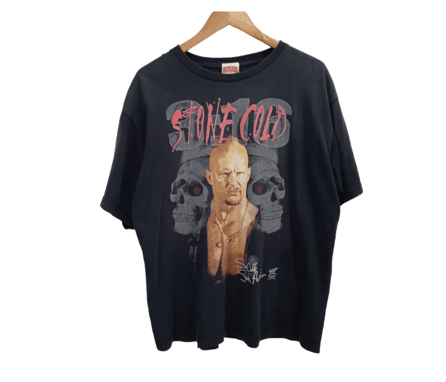 image of Vintage 90's Wwf Stone Cold T-Shirt in Black, Men's (Size XL)