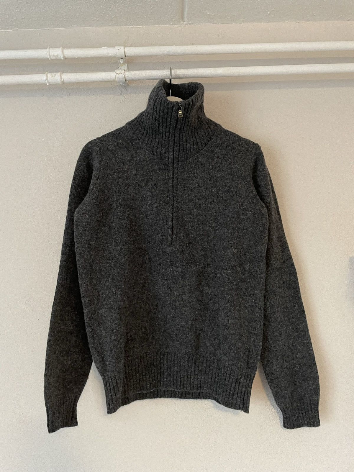 Prada Wool Knit Zip-Up Sweater with Leather Elbow Pads | Grailed