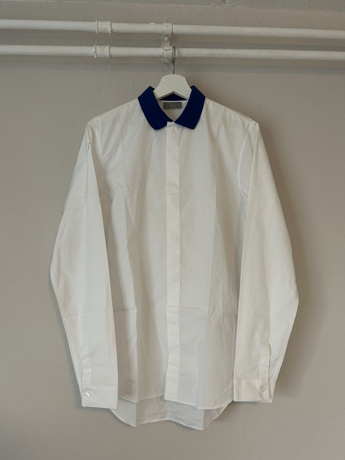 image of Dior White Button-Up Shirt With Blue Collar, Men's (Size Small)