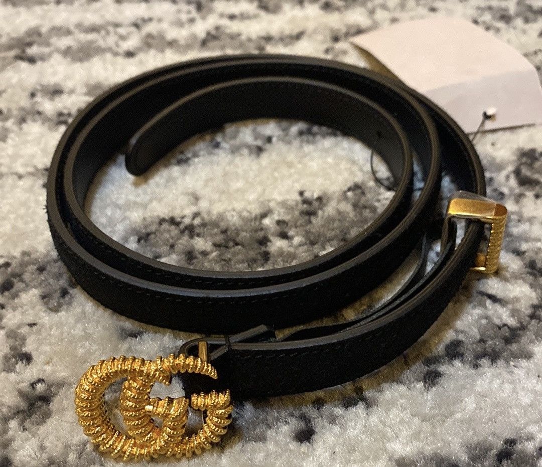 Gucci Suede Belt With Torchon Double G Buckle size 80
