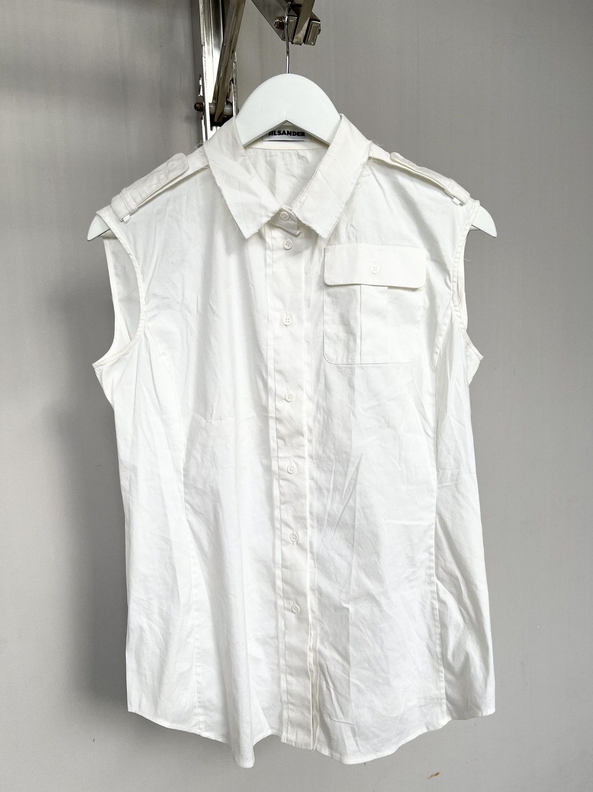 image of Ss05 Jil Sander By Raf Simons Cut Off Shirt Distressed in White, Men's (Size Medium)
