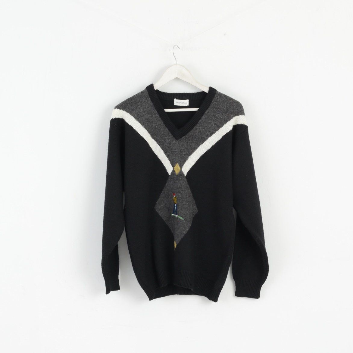 Vintage Essentials Men M Jumper Black Wool Blend Vintage 2944 Size US M / EU 48-50 / 2 - 1 Thumbnail