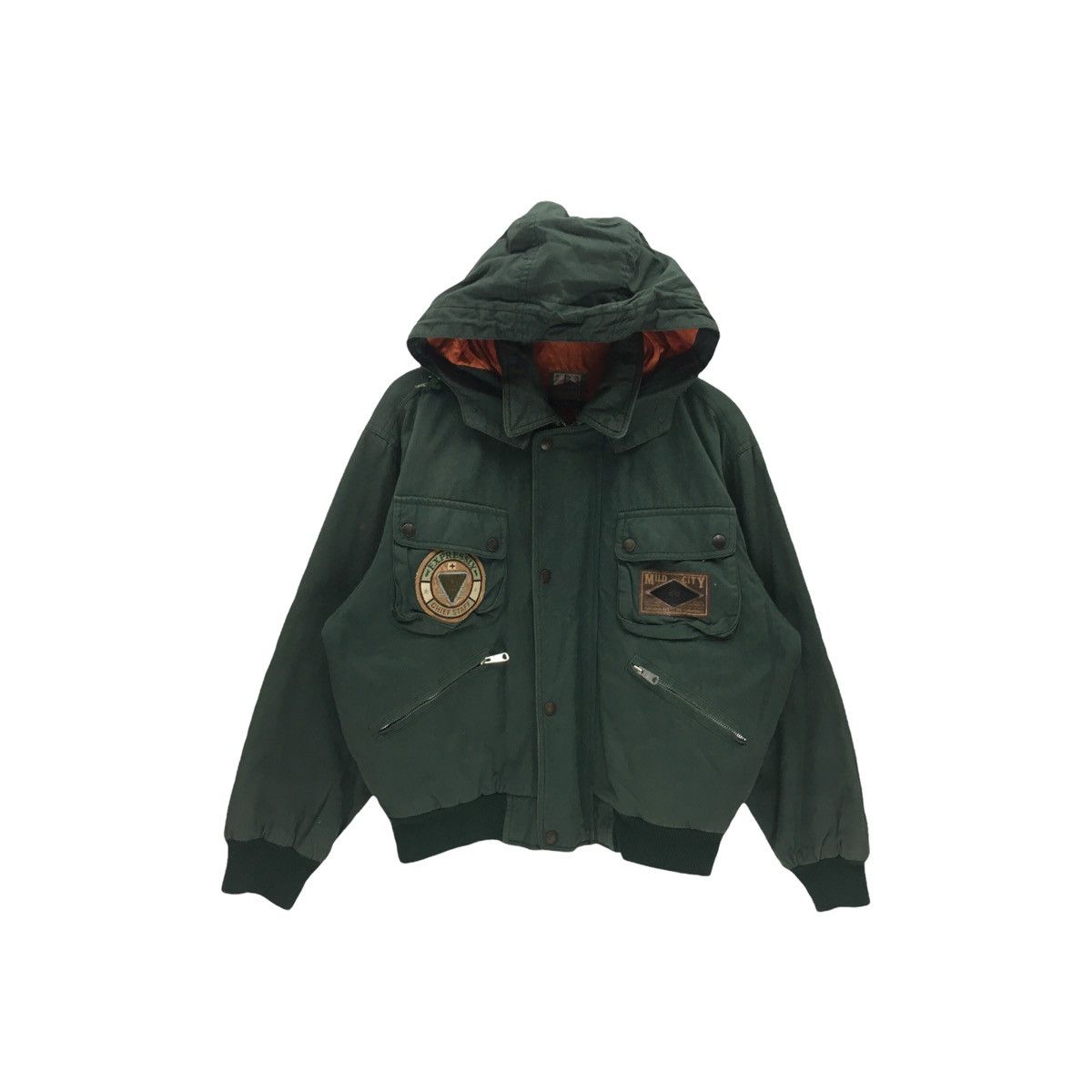 image of Bomber Jacket x Express Vintage Expressly Bomber Hoodie Jacket in Green, Men's (Size Large)