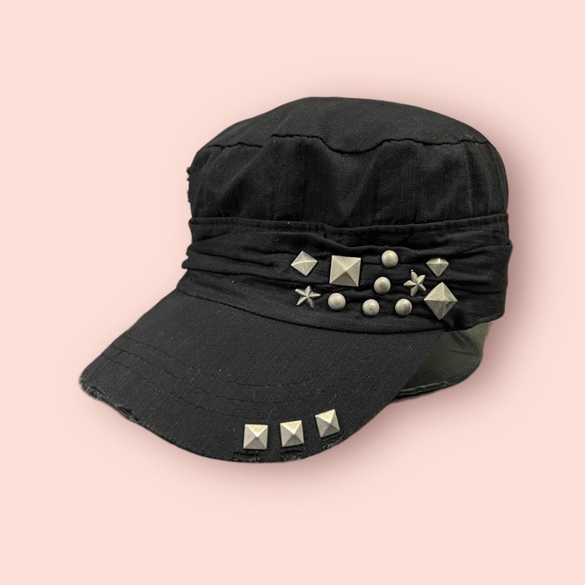 Seditionaries VINTAGE DISTRESSED STUDDED ROUND PLEATED PATROL HAT Size ONE SIZE - 1 Thumbnail