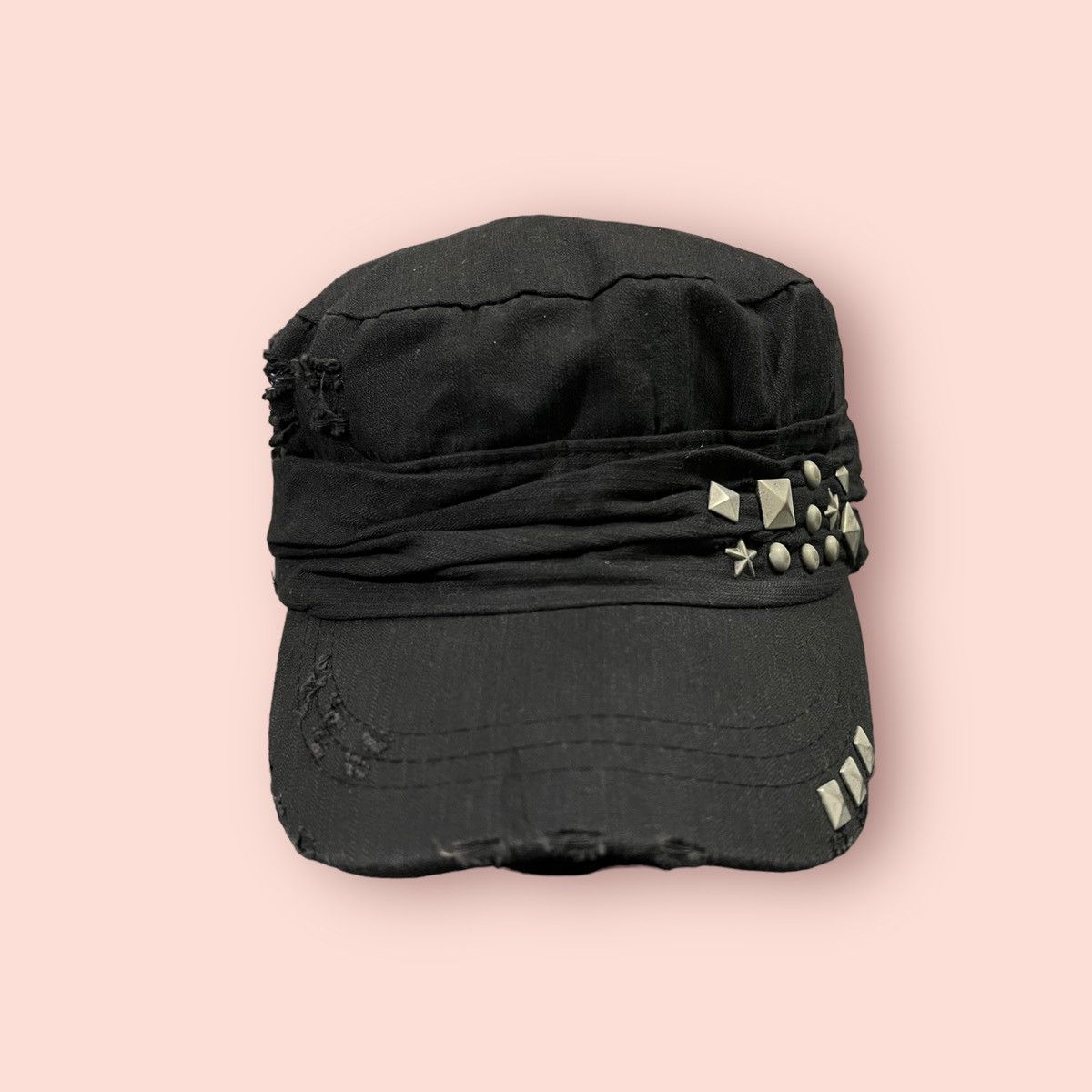Seditionaries VINTAGE DISTRESSED STUDDED ROUND PLEATED PATROL HAT Size ONE SIZE - 2 Thumbnail