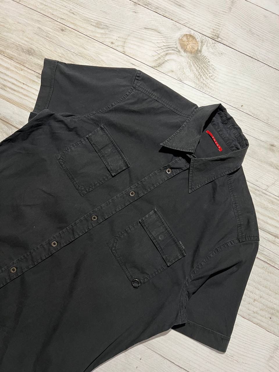 image of Prada Shirt Buttons Ups Short Sleeve Logo Luxury Vintage in Black, Men's (Size Medium)