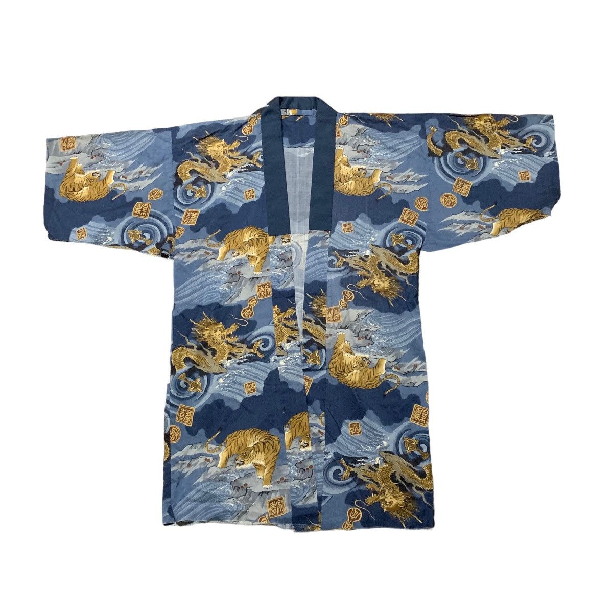 Vintage Art Dragon & Tiger Motive Fullprint Kimono Japan