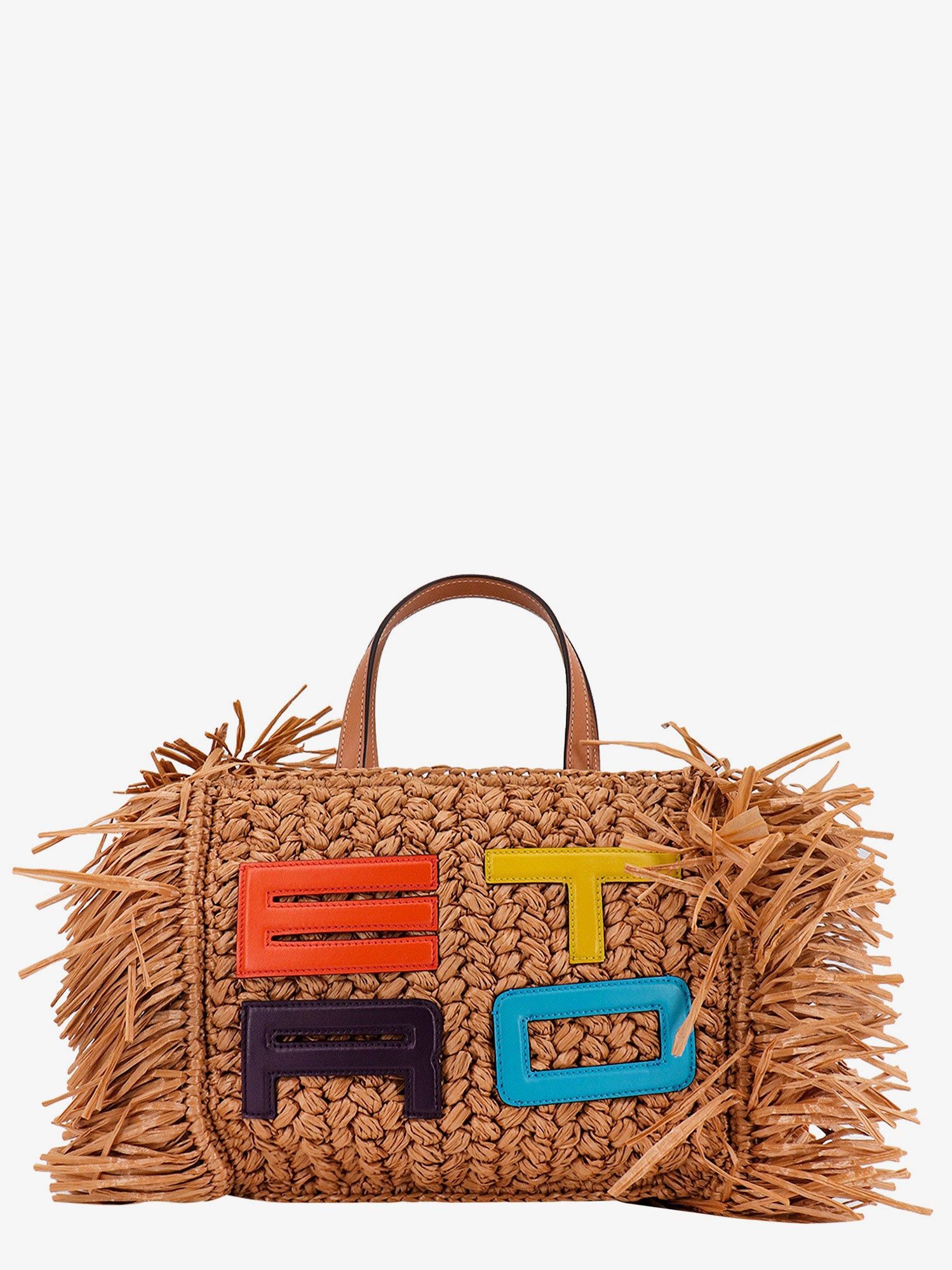 Etro WOMAN Rafia handbag with multicolor leather logo | Grailed