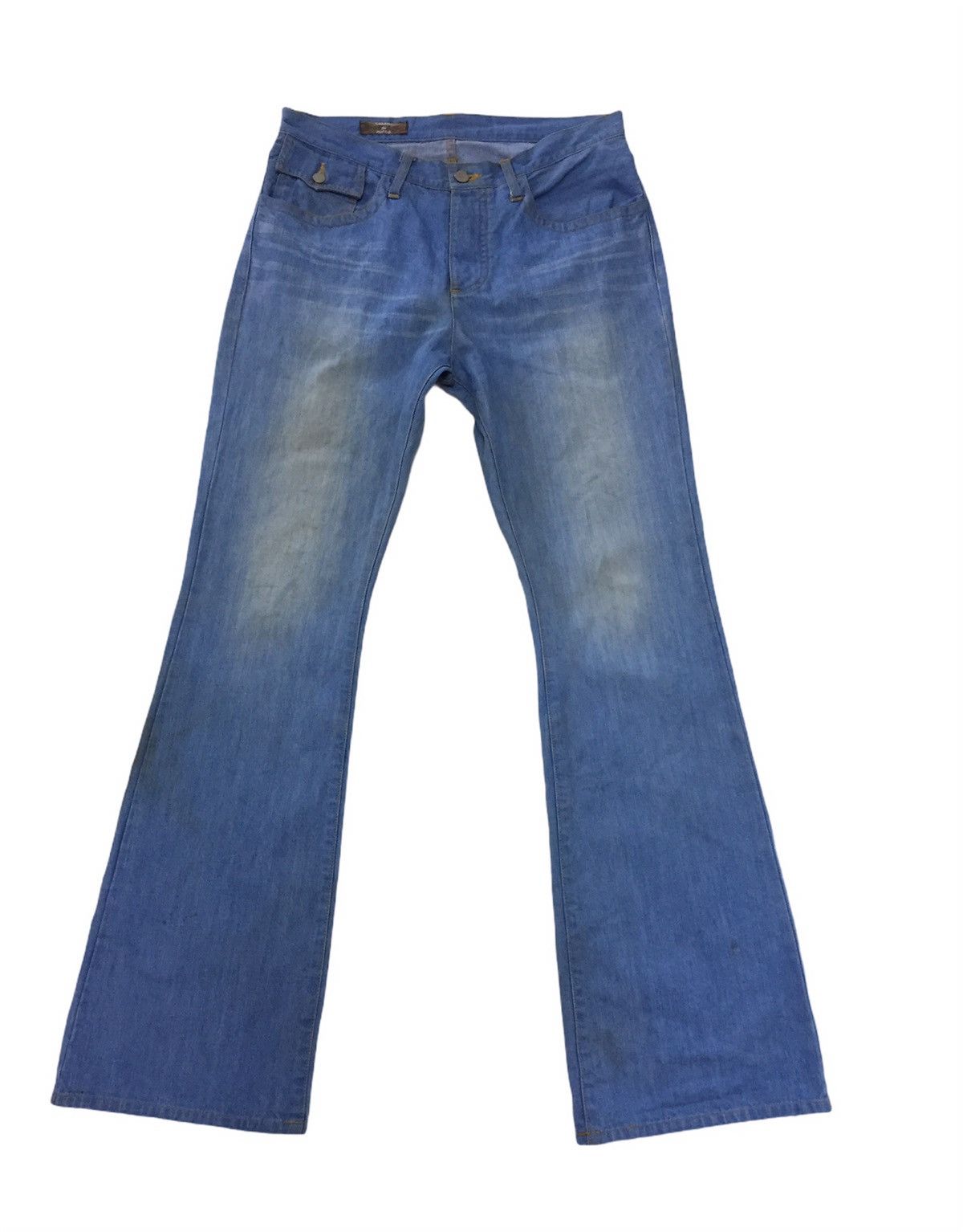 image of Cabane De Zucca Printed Flare Denim Pants in Blue, Men's (Size 32)