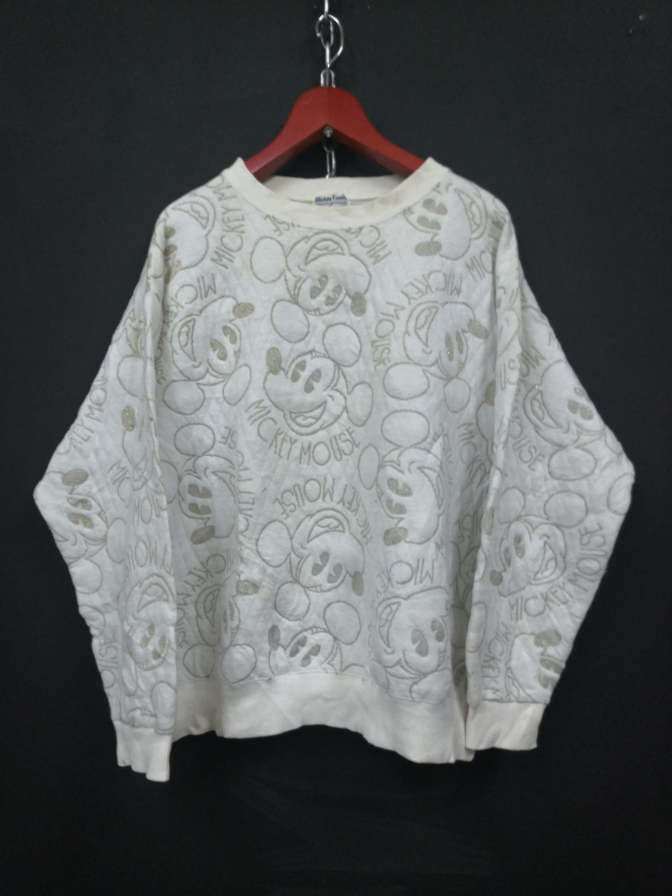 image of Disney x Mickey And Co Need Gone Today Mickey Mouse Embroidered Sweatshirt in White (Size Small)