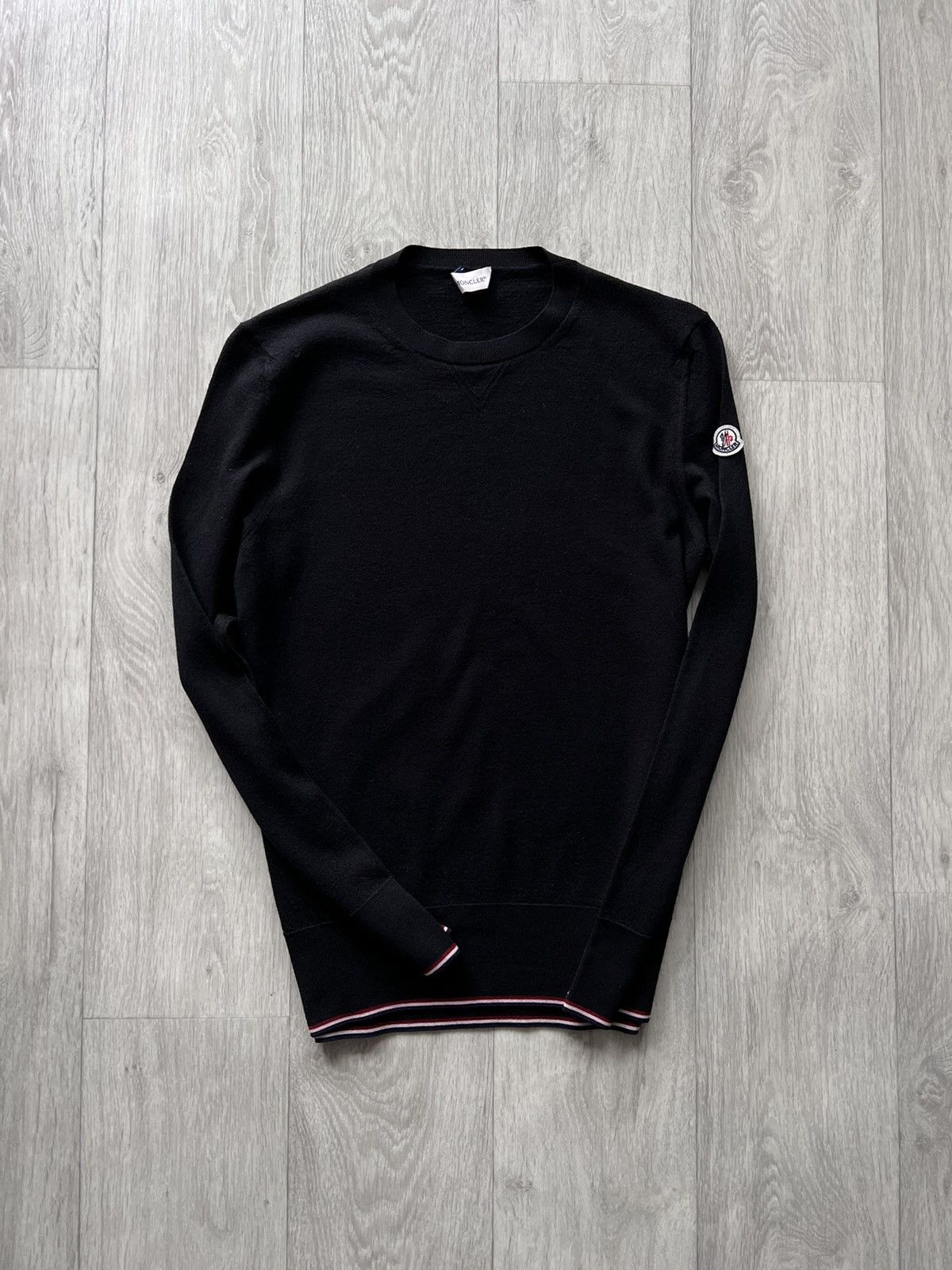 Image of Moncler Sweater Wool Maglia Tricot Girocollo in Black, Men's (Size Small)