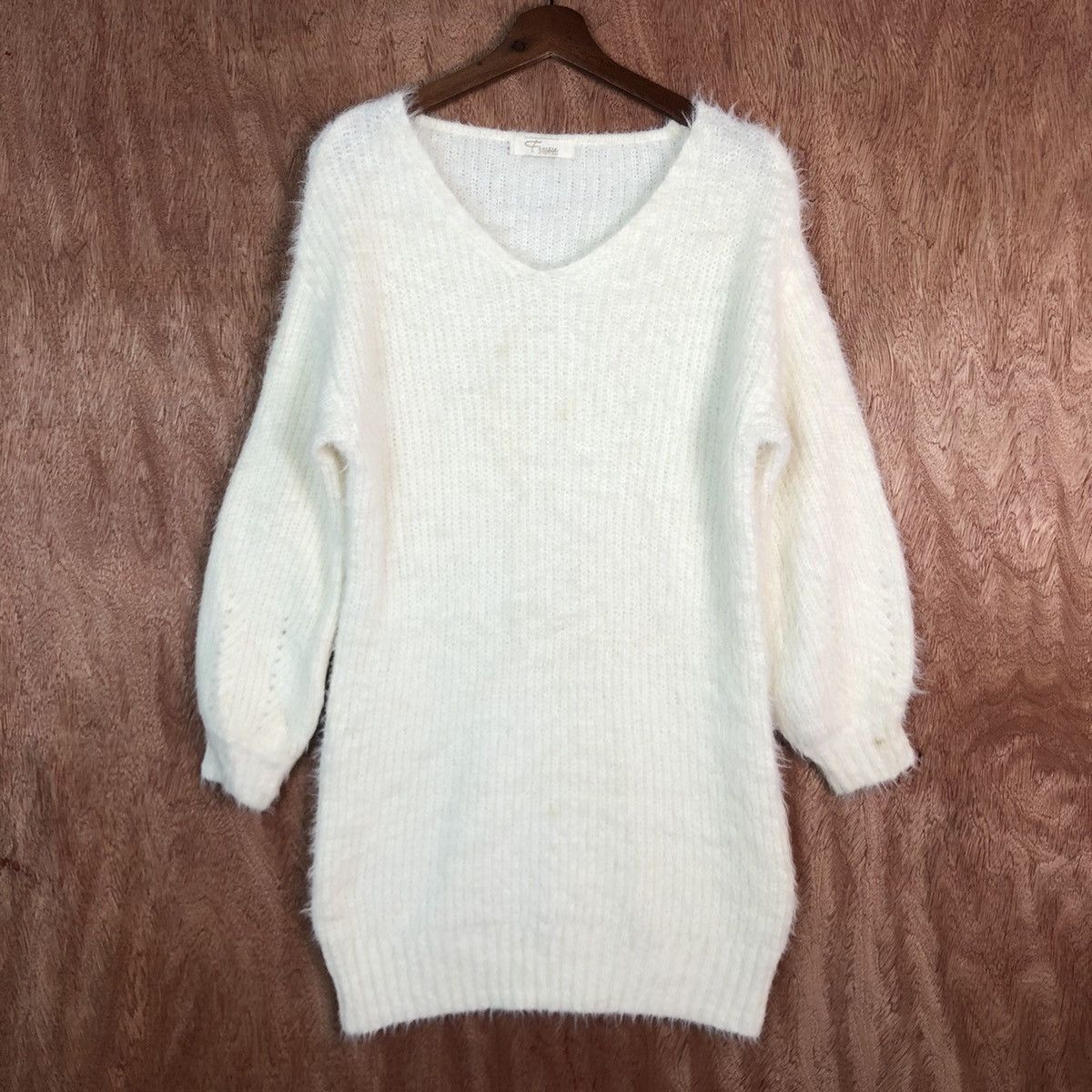 Homespun Knitwear DLL Freesia White Mohair Shag Shaggy Knitwear #c426 Size US L / EU 52-54 / 3 - 3 Thumbnail