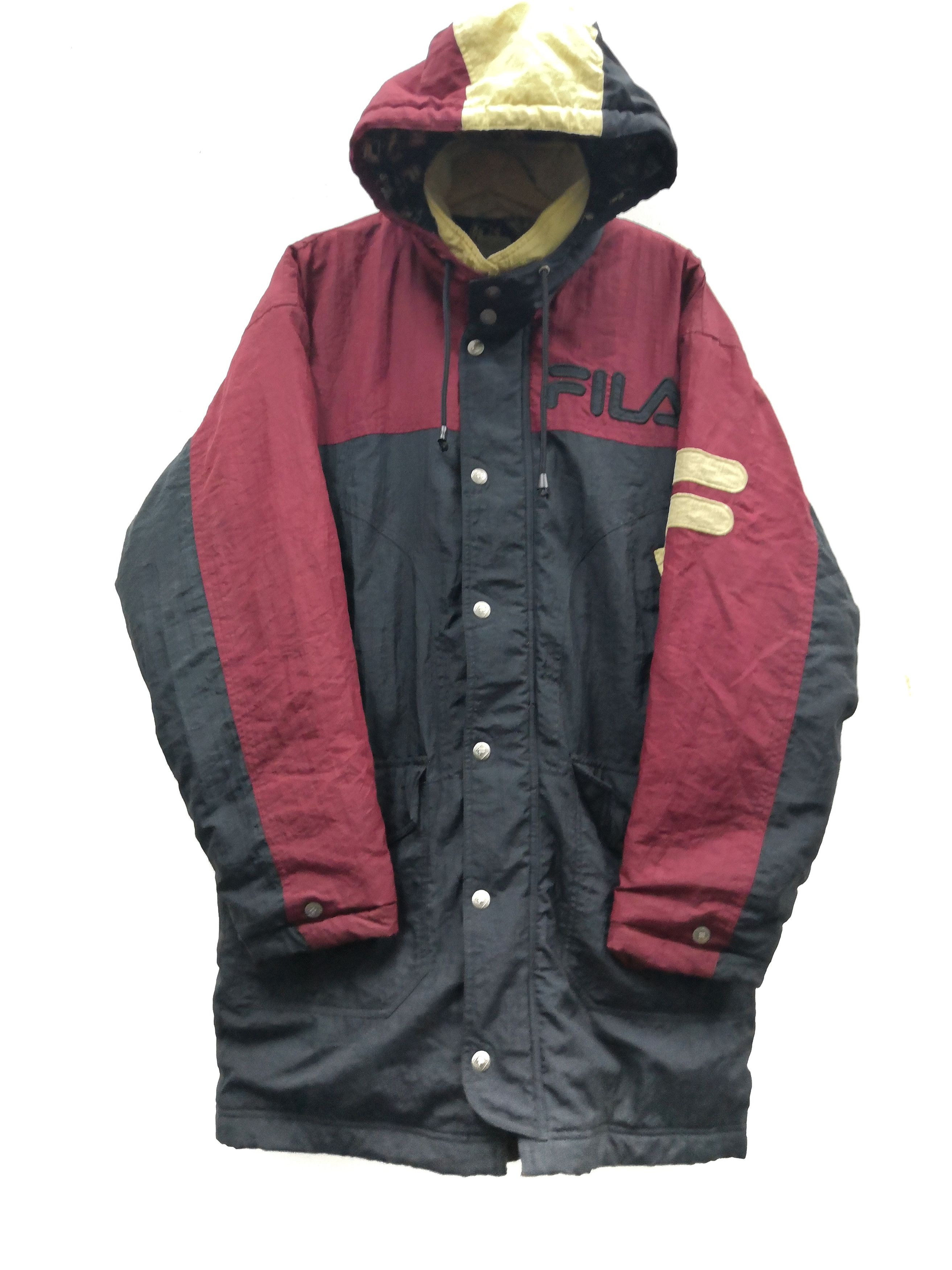Vtg Fila Jacket Big Logo Hoodie Long Jacket