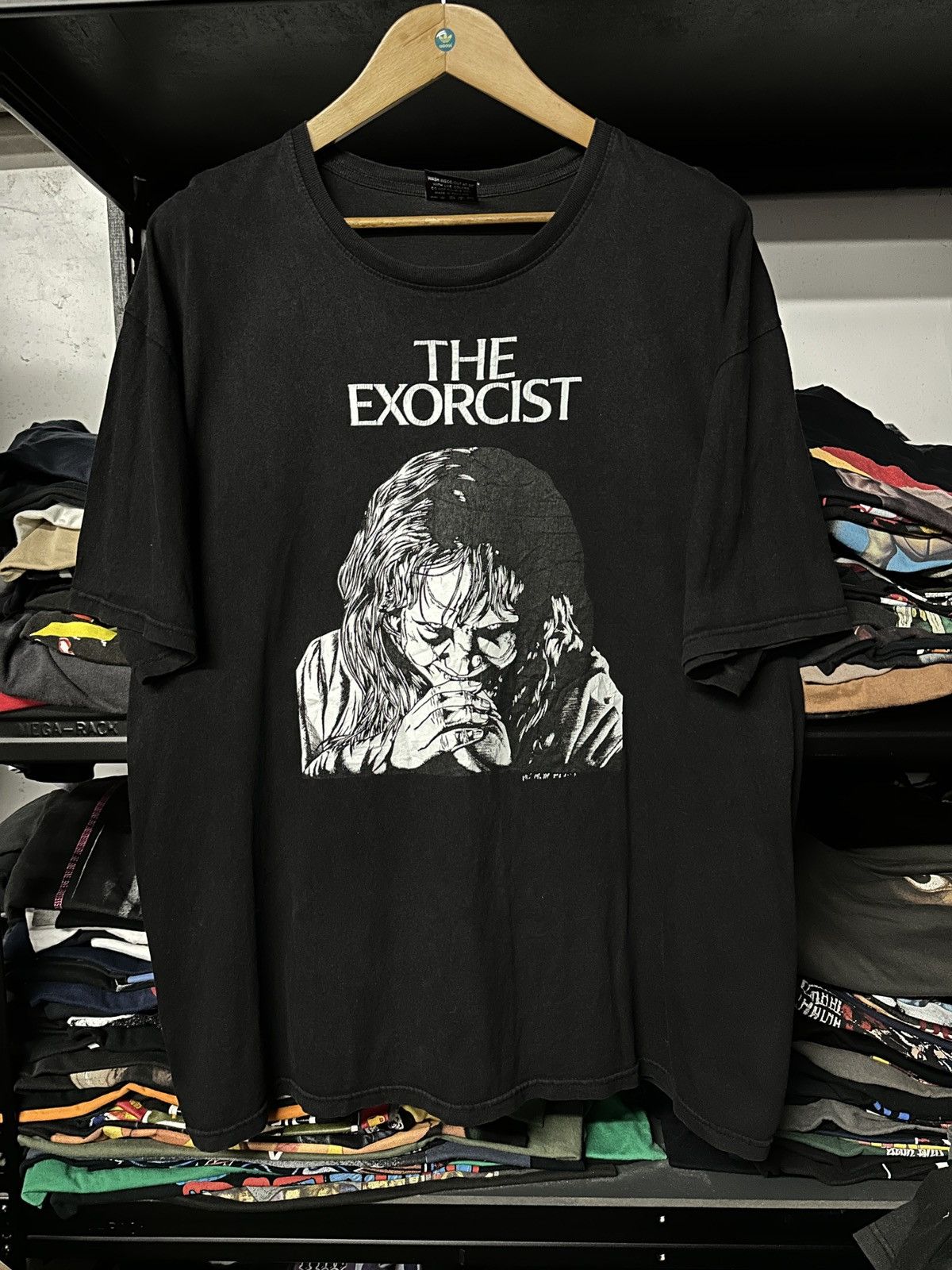 image of Expert Horror x Movie Vintage Movie The Exorcist Bootleg By Broadway Faded Tee in Black (Size 2XL)