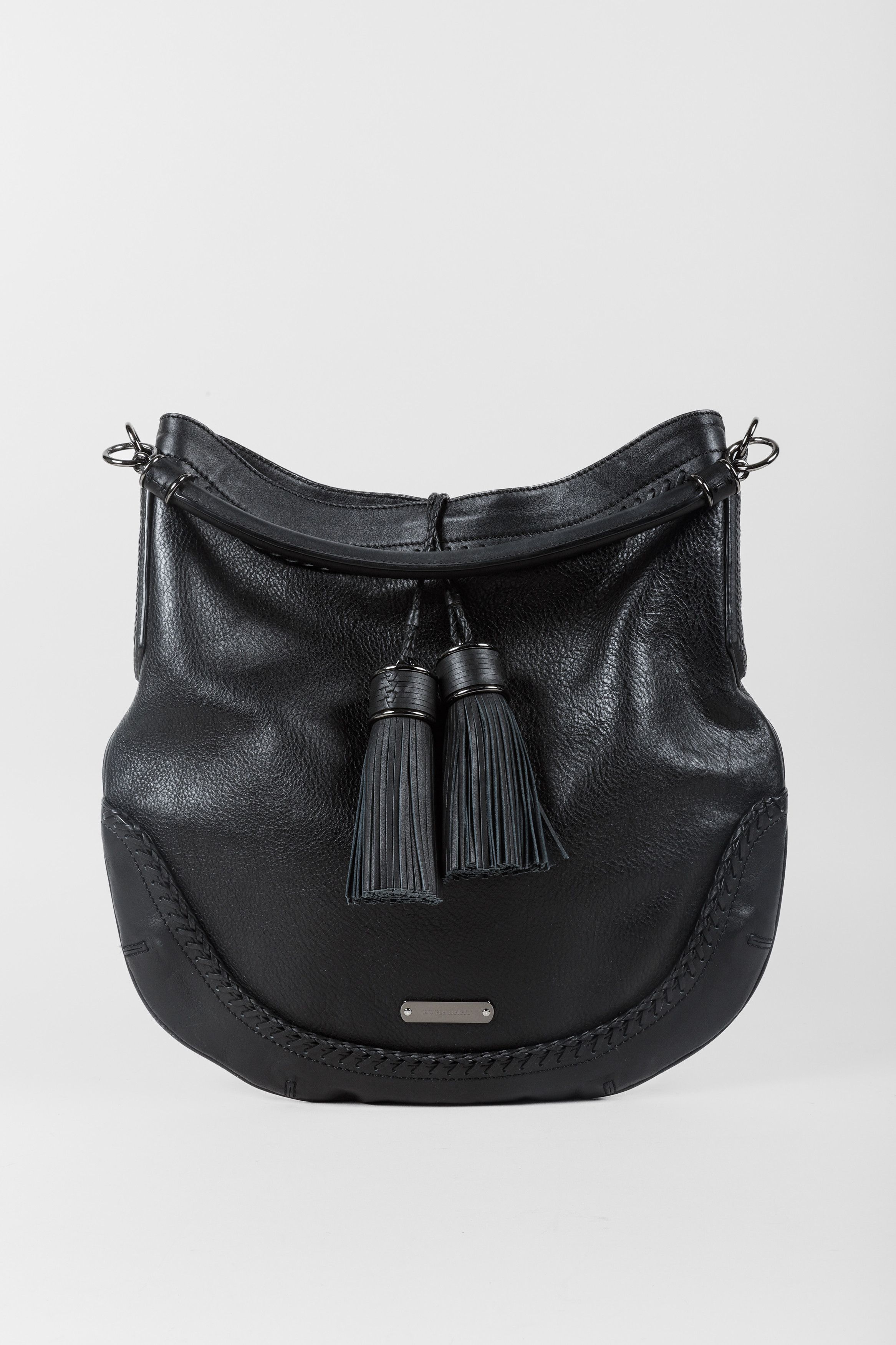 Burberry Tassel Hobo Black Leather Bag