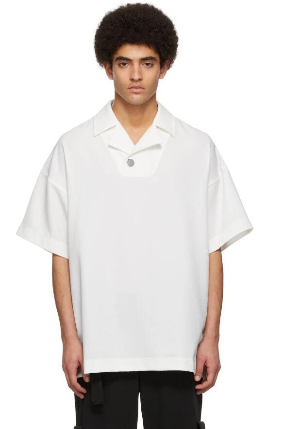 image of Ss22 Wooyoungmi Polyester Jersey Polo Shirt 52 in White, Men's (Size Large)
