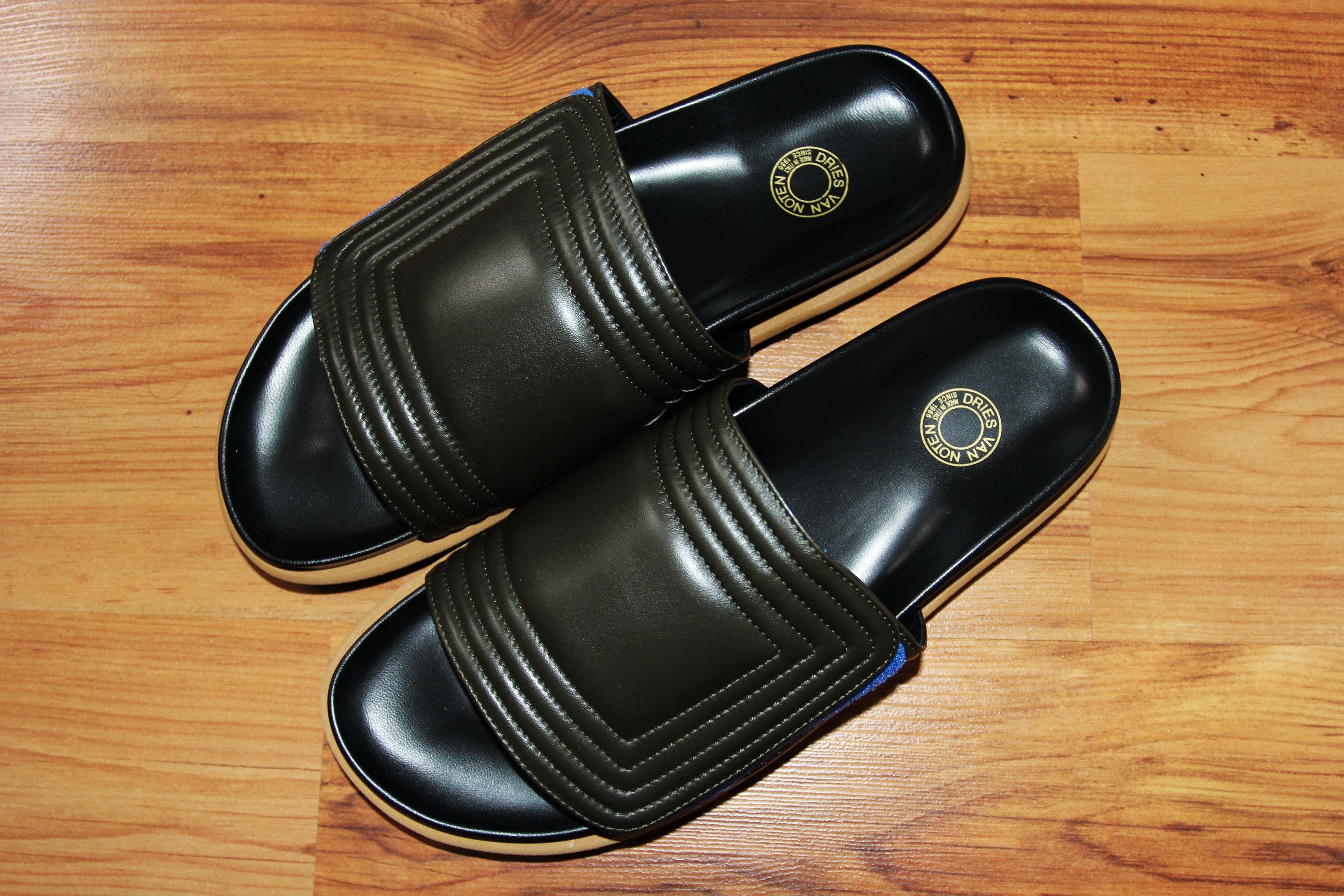 Dries Van Noten BNWT SS21 DRIES VAN NOTEN LEATHER STRAP SLIDERS OLIVE 44 Size US 11 / EU 44 - 2 Thumbnail