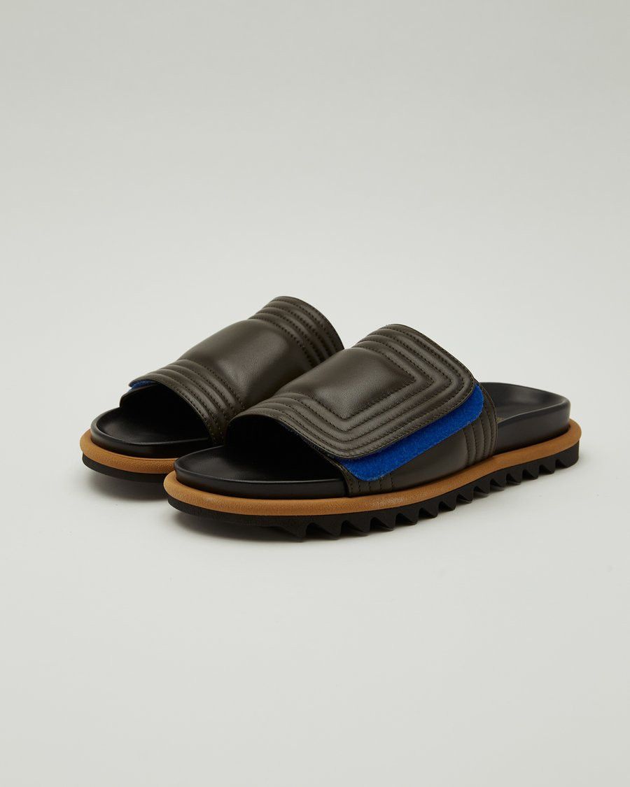 Dries Van Noten BNWT SS21 DRIES VAN NOTEN LEATHER STRAP SLIDERS OLIVE 44 Size US 11 / EU 44 - 1 Thumbnail