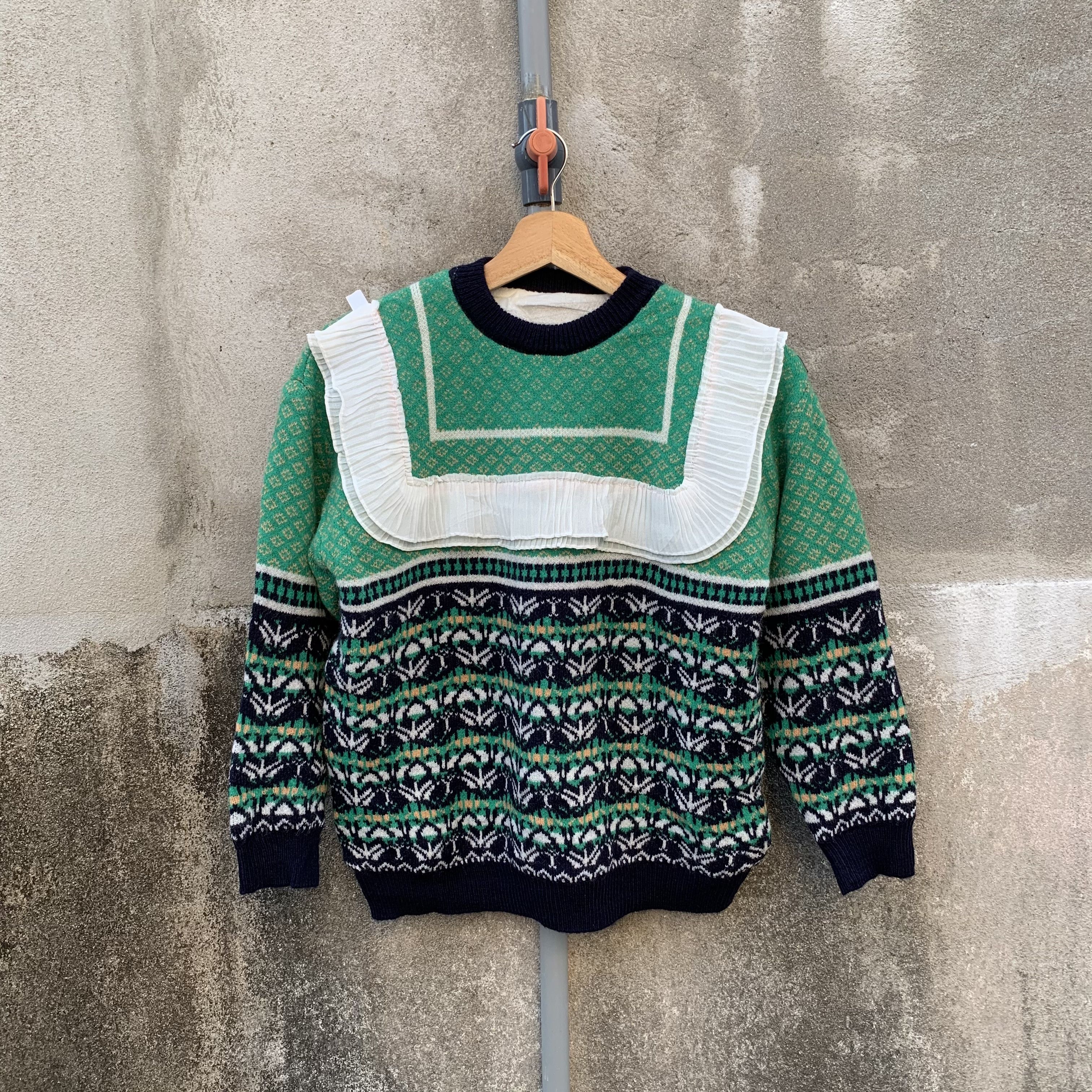 image of Aran Isles Knitwear x Navajo Tribal Pattern Crop Knit Jumper Unbranded Cardigan Sweater in Green (S