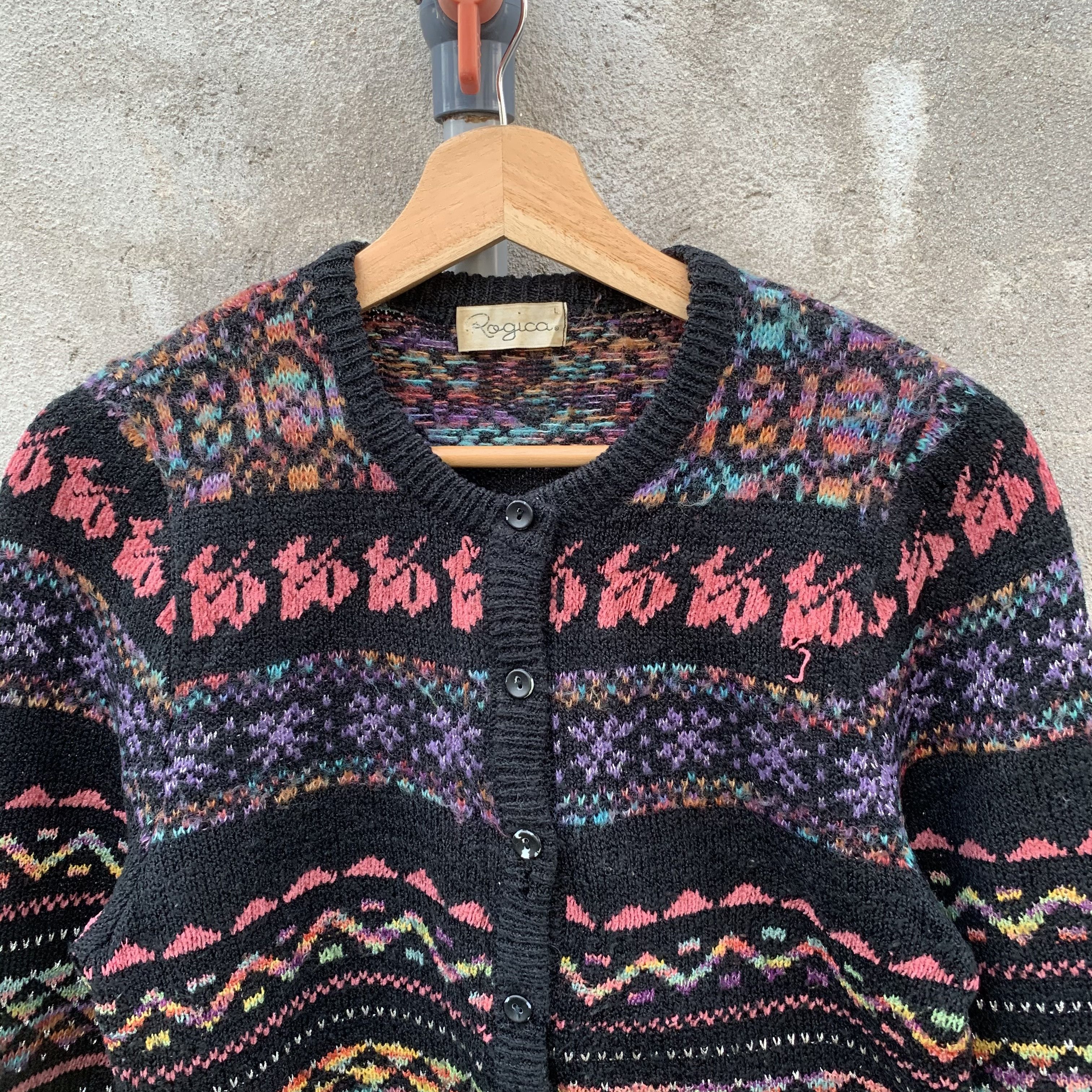 Aran Isles Knitwear CYBER WEEK 💥Vtg ROGIKA Knit Cardigan Cropped Jumper Sweater Size S / US 4 / IT 40 - 2 Thumbnail