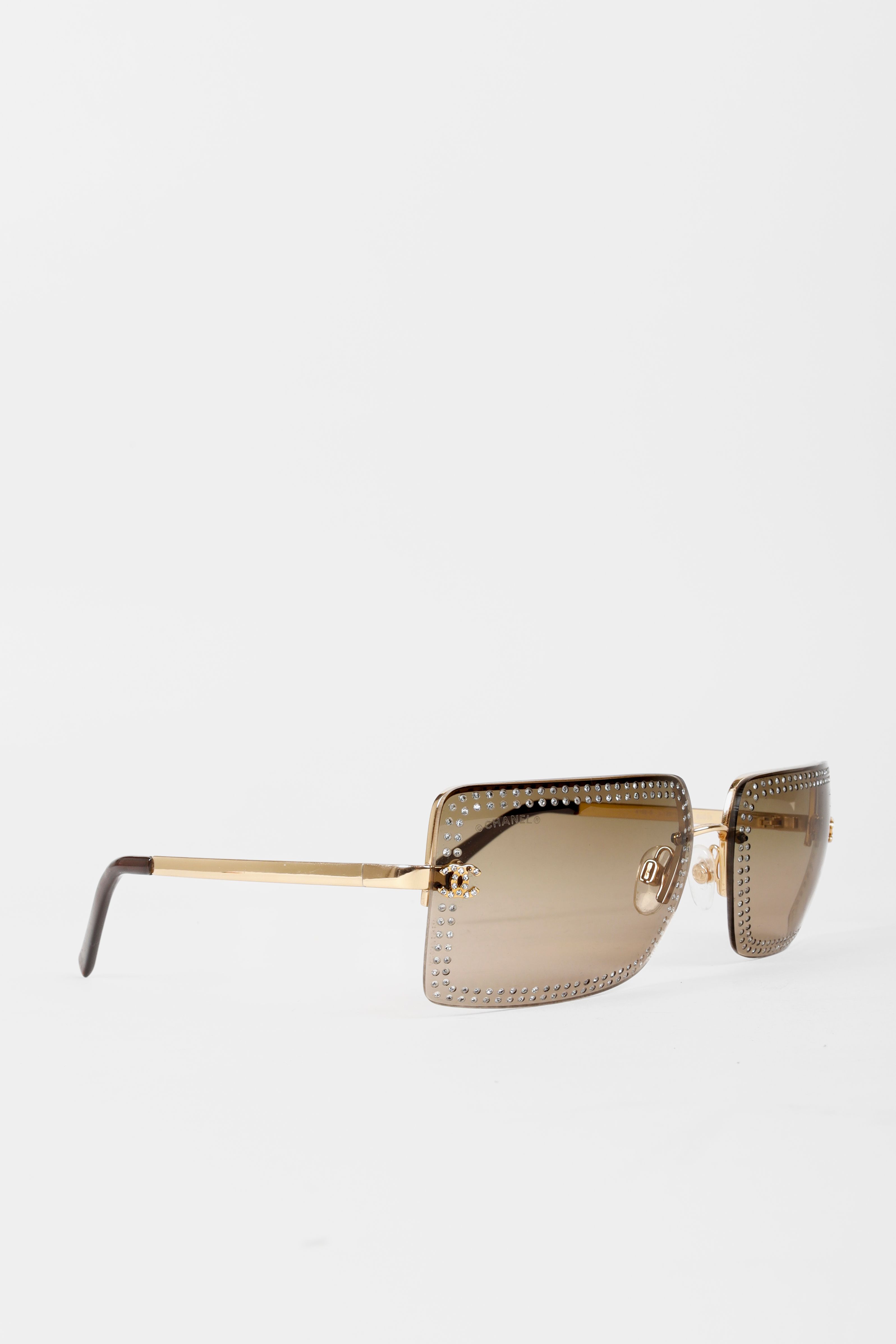 Chanel Chanel CC Gold Rhinestone Square Sunglasses
