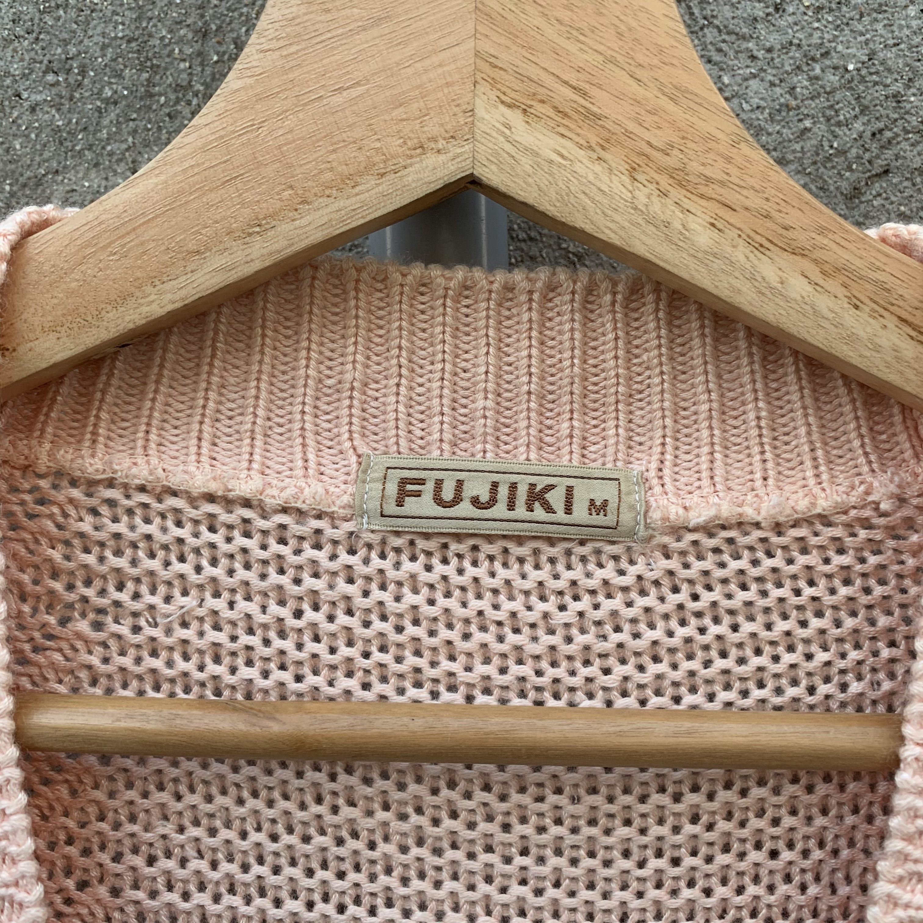 Japanese Brand Vintage FUJIKI Knit Ridged Feather Pattern Cardigan Sweater Size M / US 6-8 / IT 42-44 - 5 Thumbnail