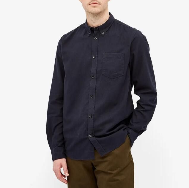 image of Ss22 Norse Projects Anton Brushed Flannel Shirt S in Navy, Men's (Size Small)