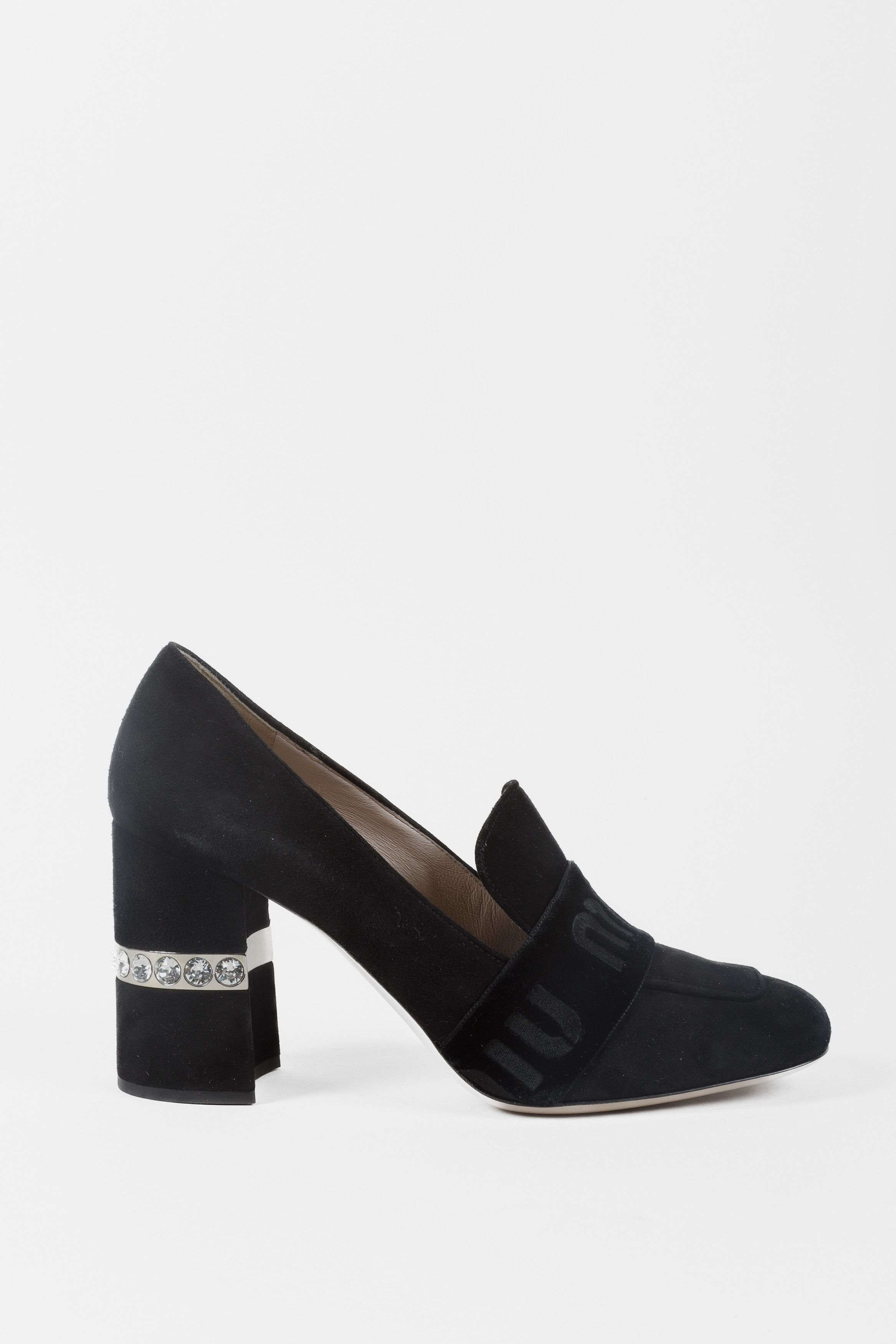 Miu Miu Black Suede Crystal Loafer Pump