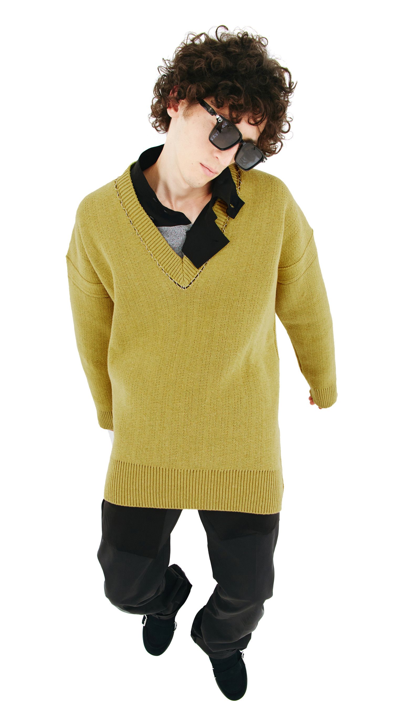 image of Ss22 Raf Simons V Neck Oversized Sweater 1 in Khaki, Men's (Size Small)