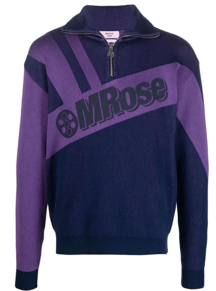 Image of Aw21 Martine Rose Zipped Logo Knit Sweater S in Night Sky, Men's (Size Small)