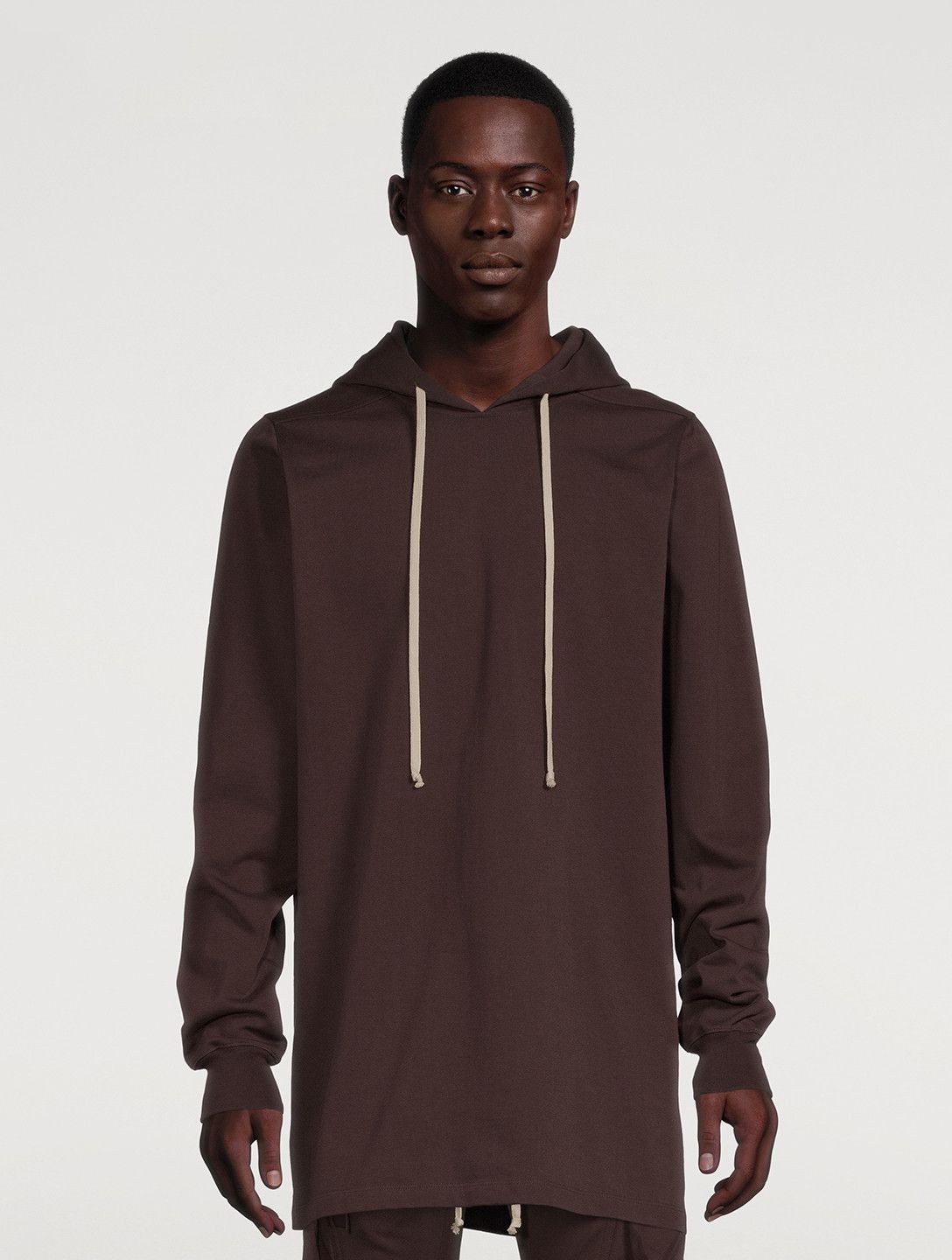 image of Ss22 Rick Owens "fogachine" Long Hoodie Ox Blood S, Men's (Size Small)