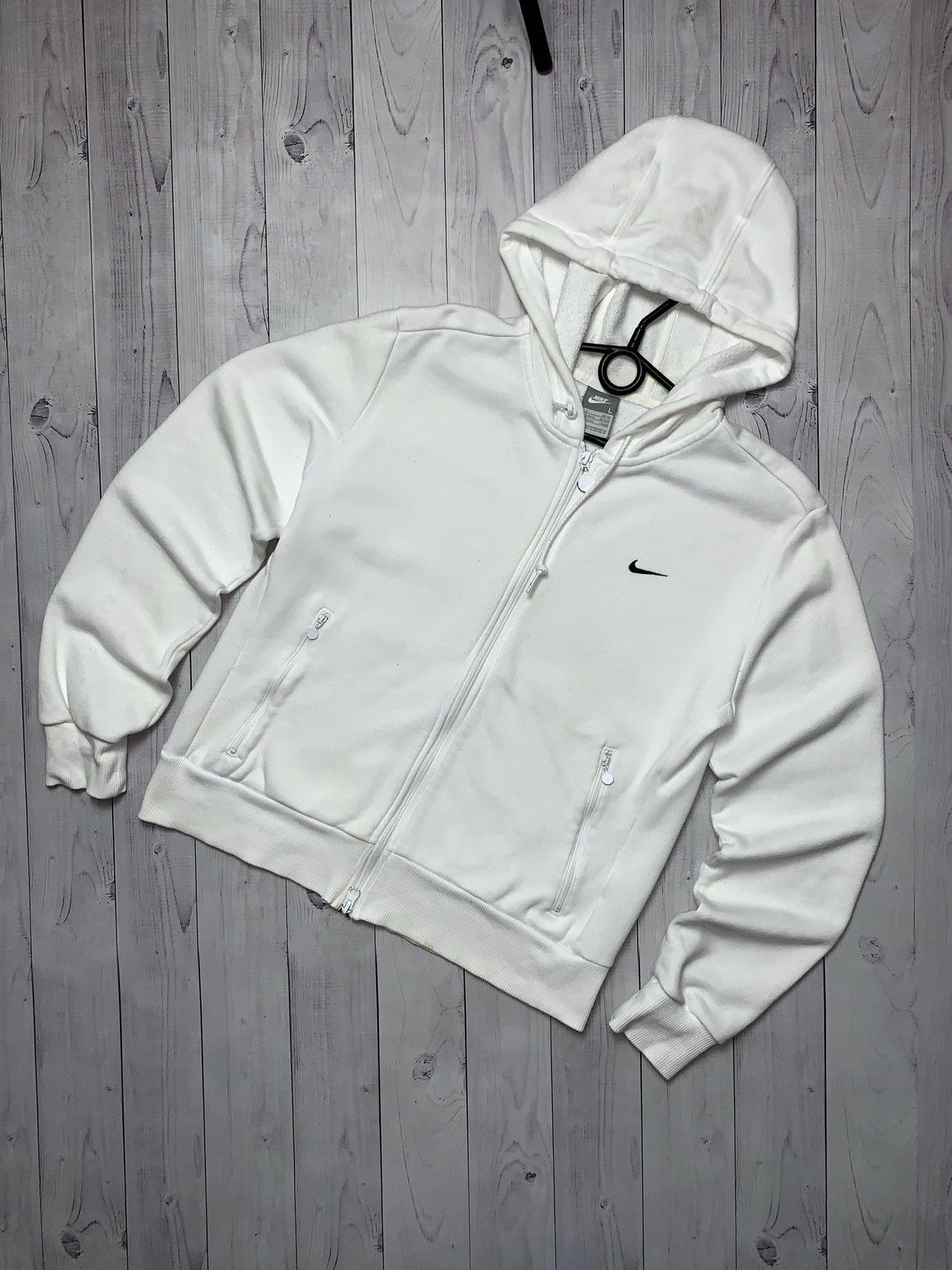 Vintage Nike zip hoodie women’s L white logo