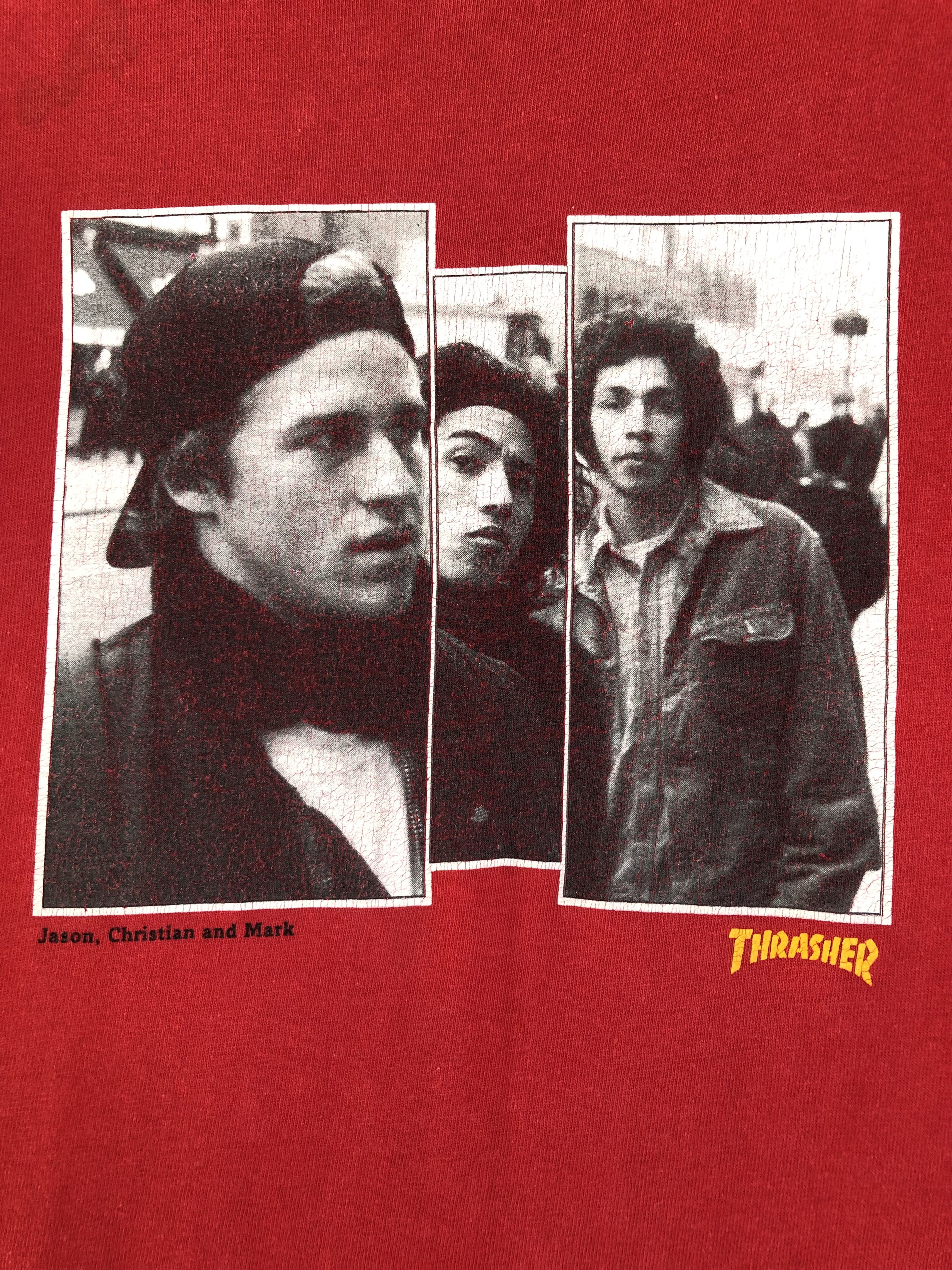 RARE🔥VINTAGE 90’S THRASHER JASON CHRISTIAN MARK IN RED TEE