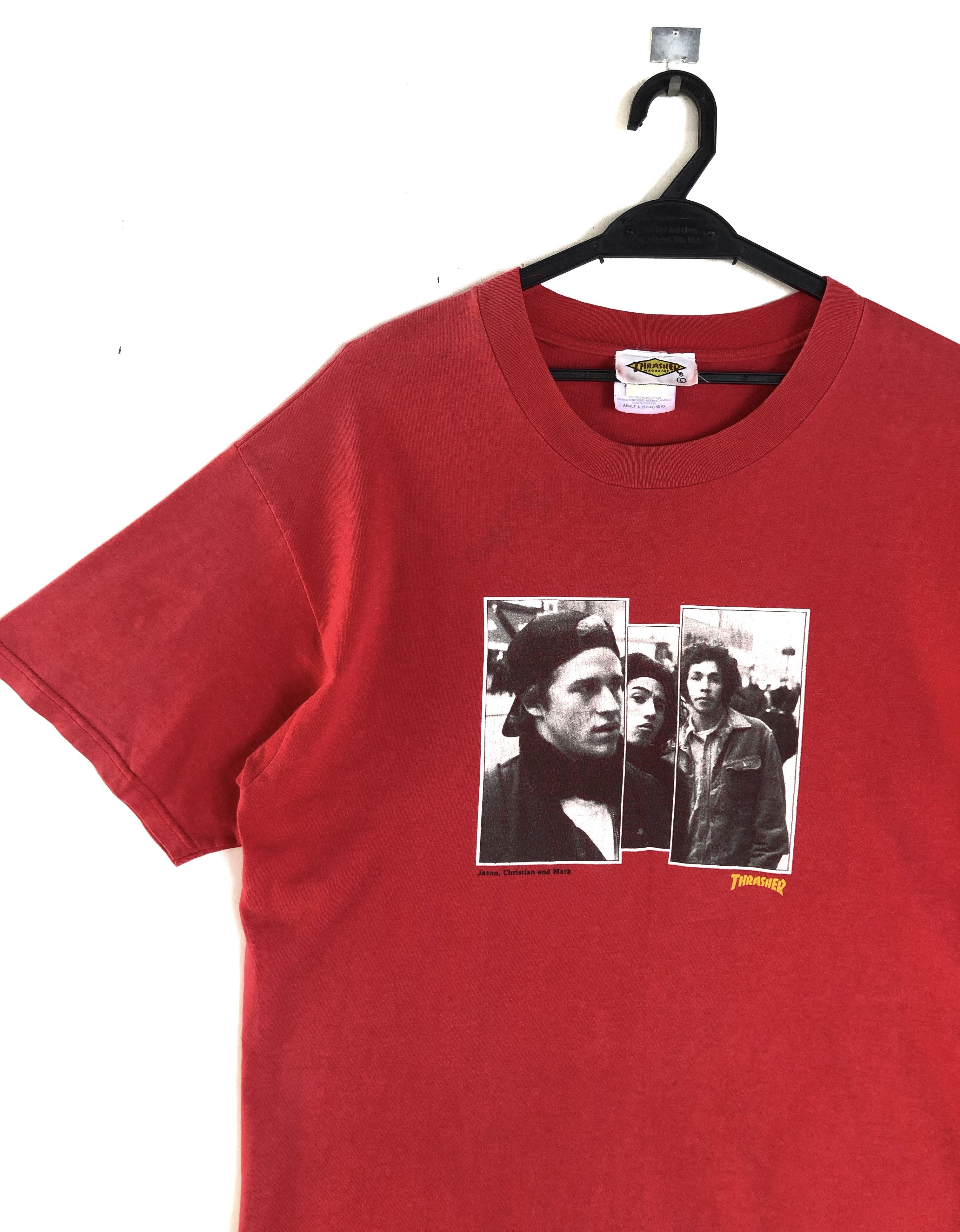 RARE🔥VINTAGE 90’S THRASHER JASON CHRISTIAN MARK IN RED TEE