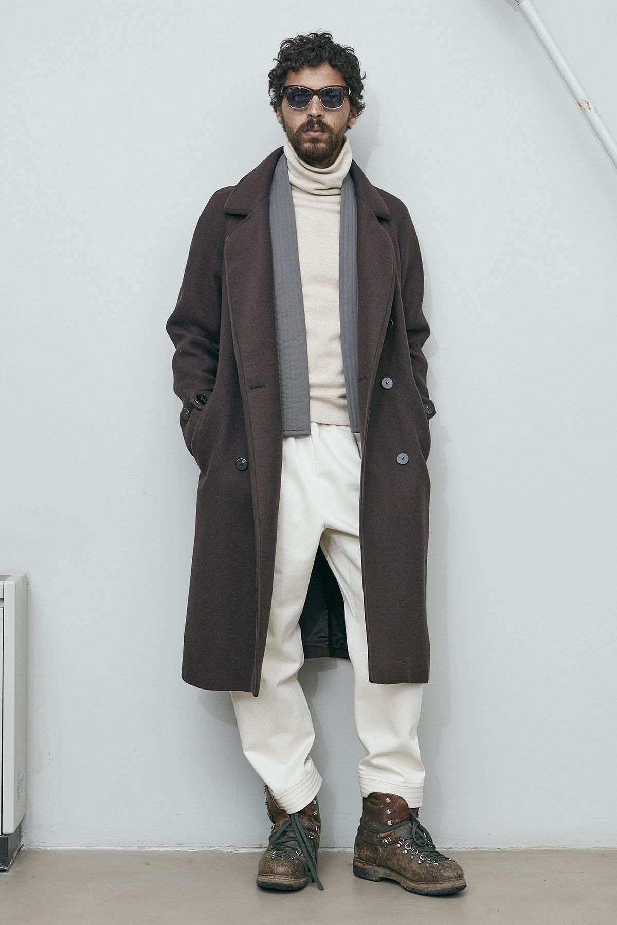 image of Aw16 Umit Benan Heavy Wool Kimono Coat 50 in Brown, Men's (Size Medium)