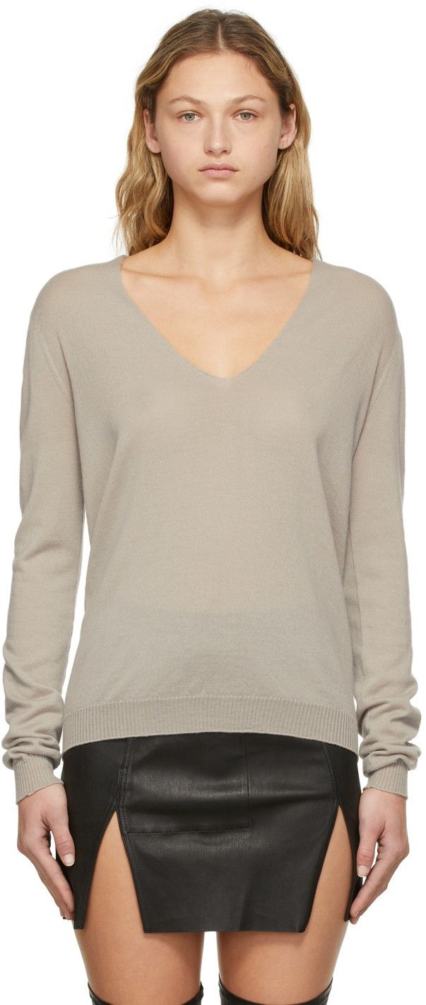 image of Aw21 Rick Owens "gethsemane" V Neck Sweater M in Pearl, Men's (Size Medium)